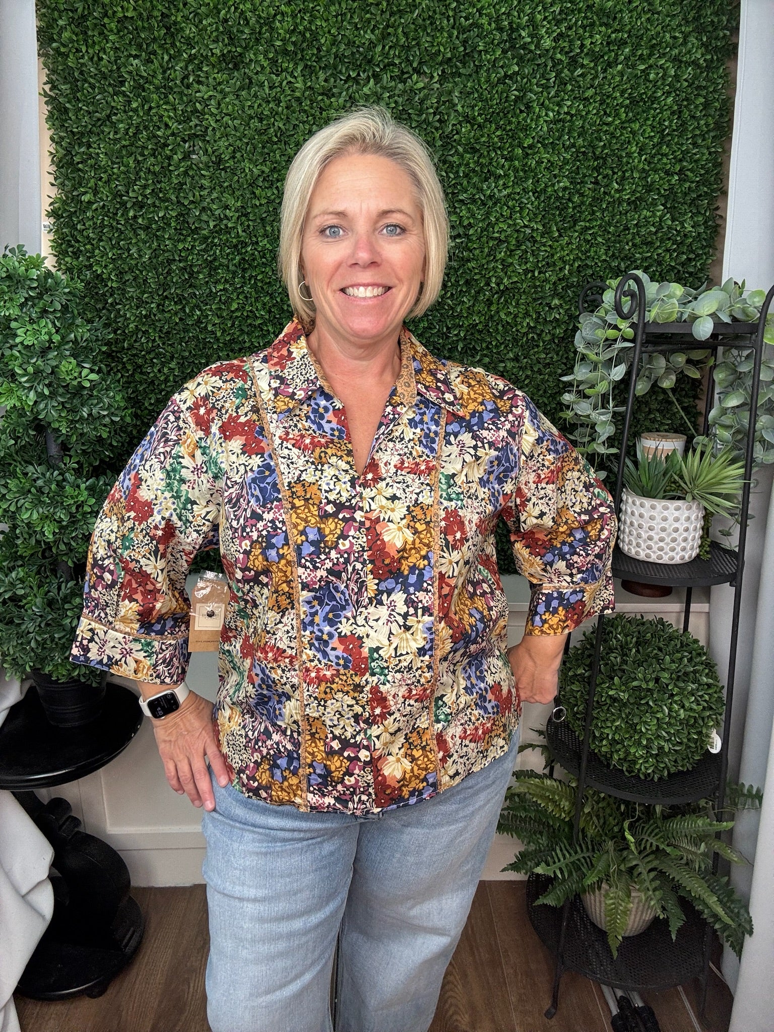SPLIT NECK POPOVER WITH COLLAR - MULTI