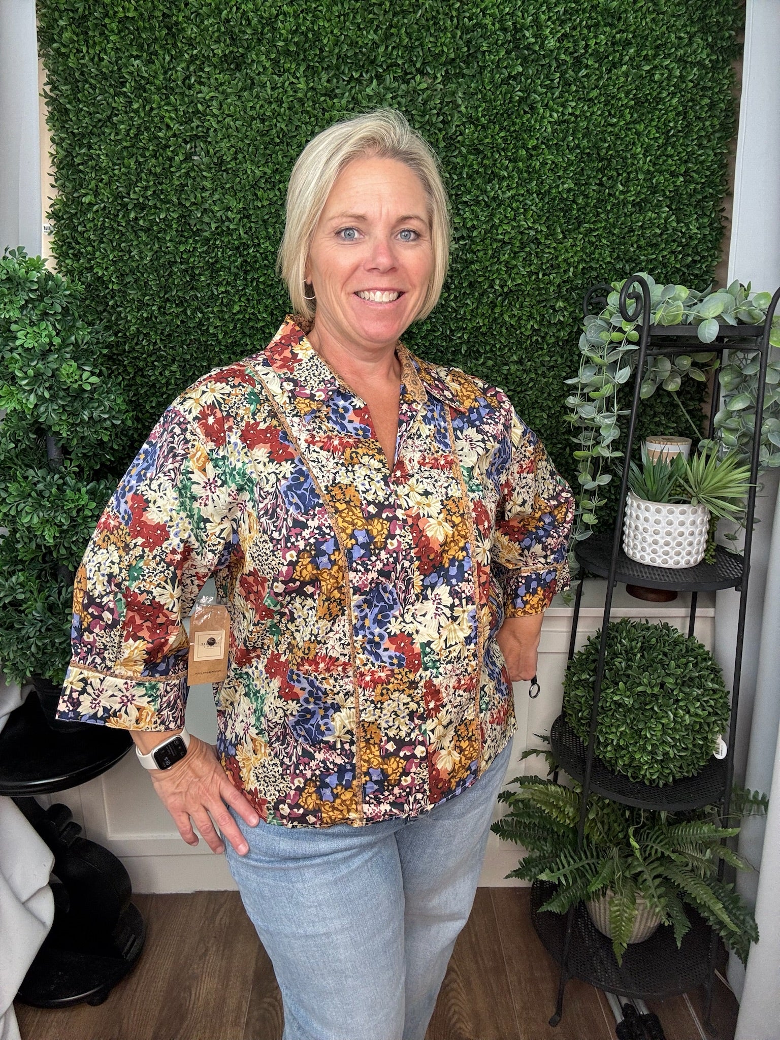 SPLIT NECK POPOVER WITH COLLAR - MULTI