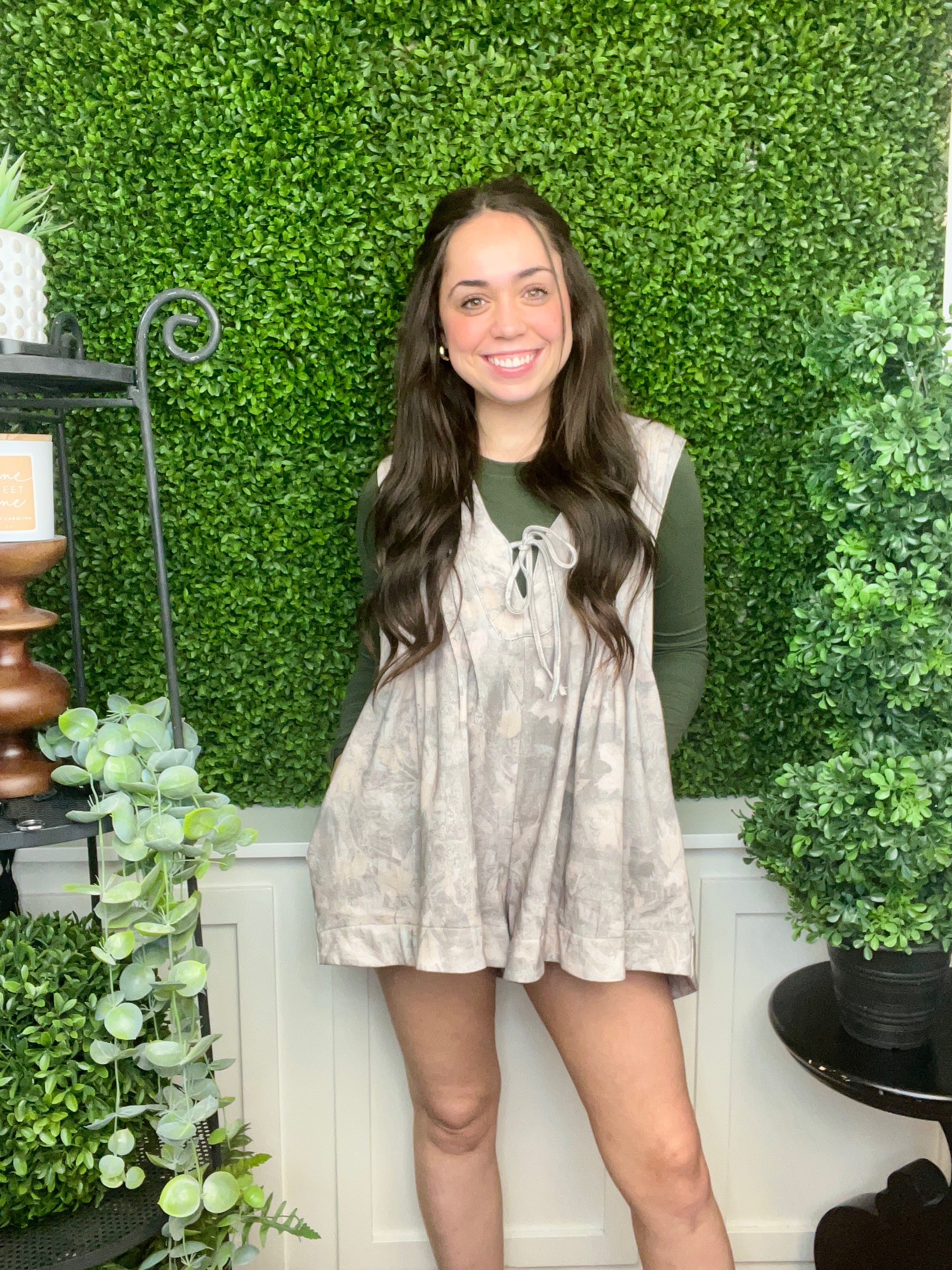 FRENCH TERRY SLEEVELESS VNECK ROMPER - CAMO