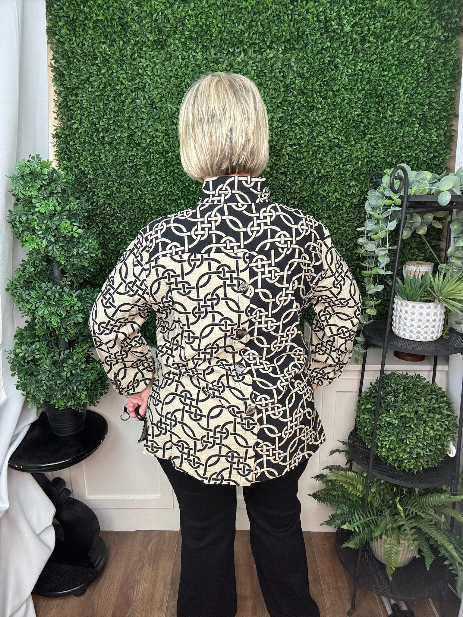 WOVEN BUTTON FRONT 3/4 SLEEVE TOP - LINEN MULTI