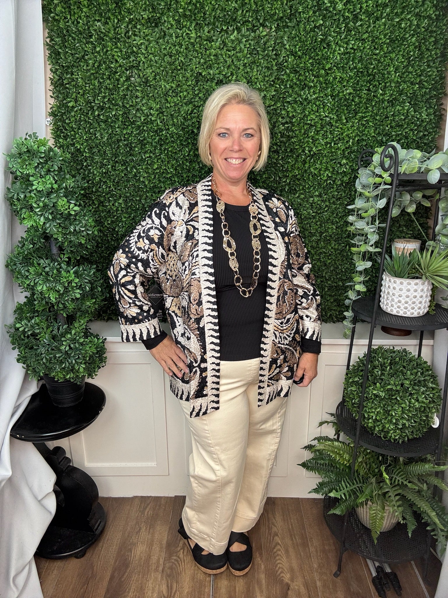 REVERSIBLE TEXTURED KNIT OPEN FRONT KIMONO JACKET - FLRMLT