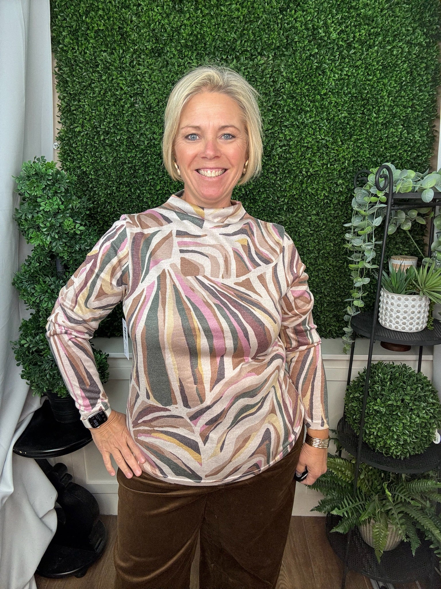 Long Sleeve Funnel Neck Top - Saddlebrown
