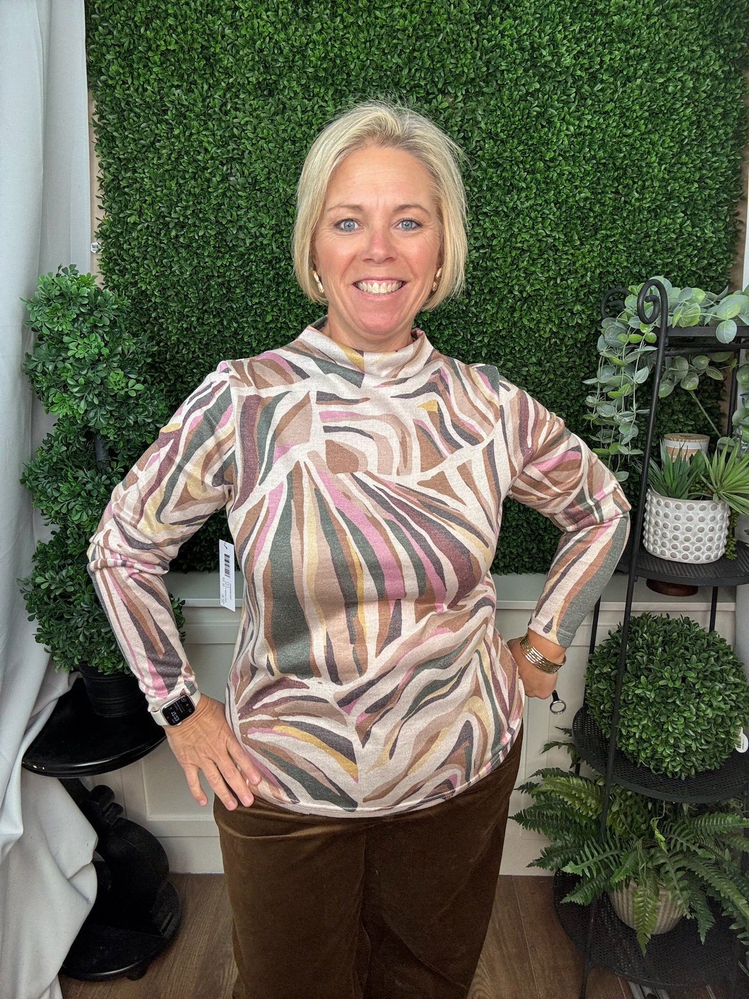 Long Sleeve Funnel Neck Top - Saddlebrown