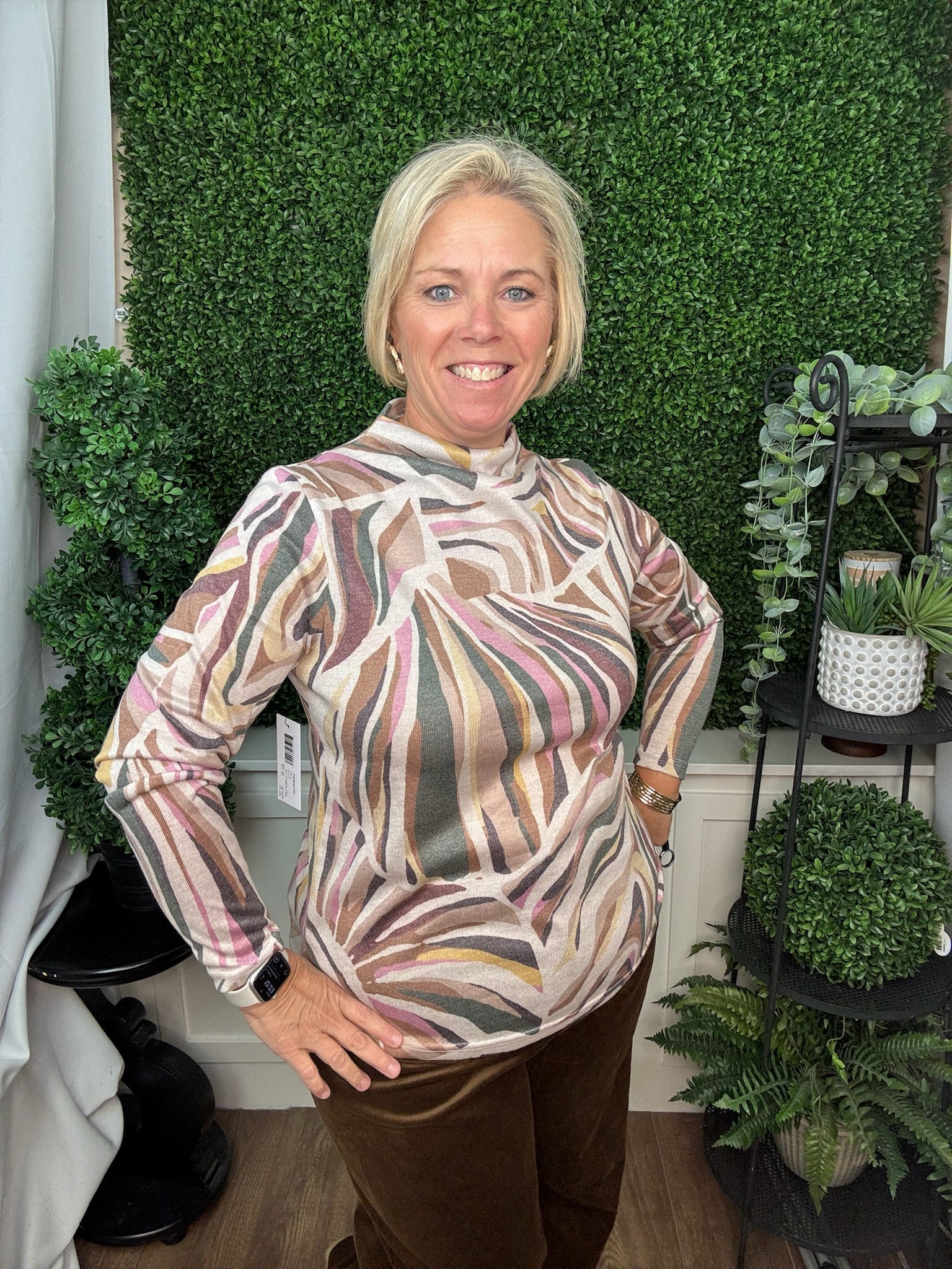 Long Sleeve Funnel Neck Top - Saddlebrown