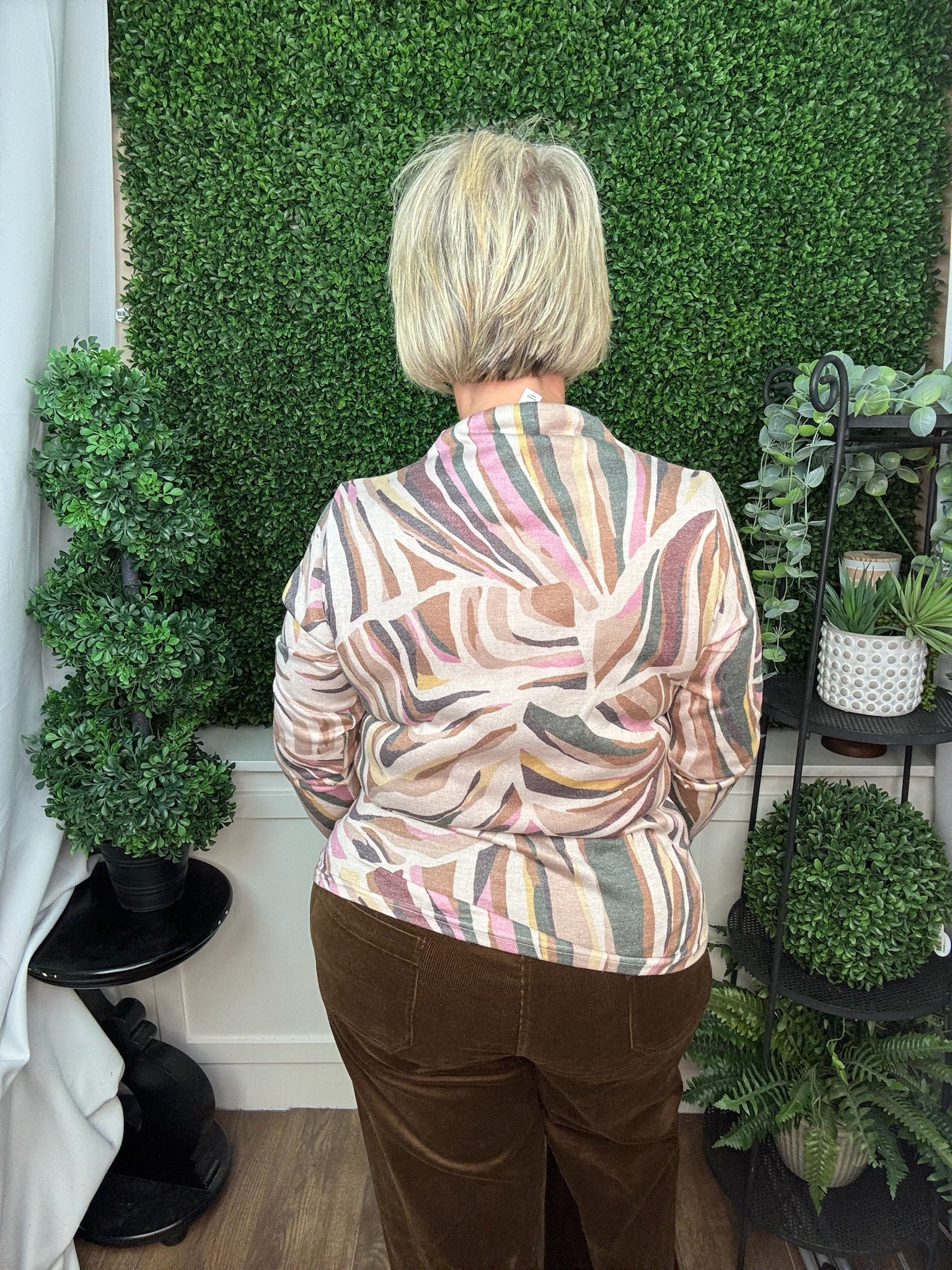 Long Sleeve Funnel Neck Top - Saddlebrown