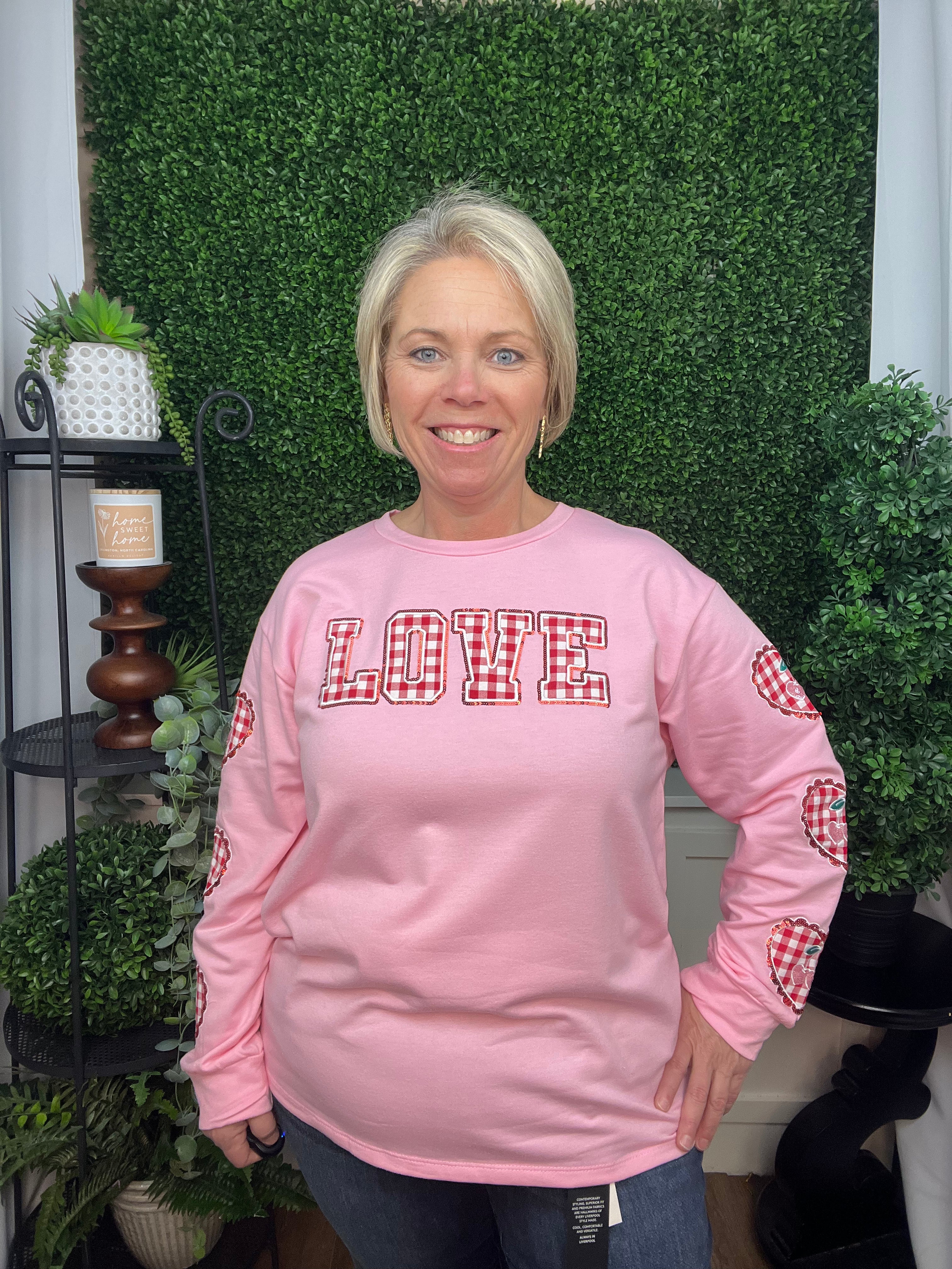 GINGHAM "LOVE" LS TOP - PINK