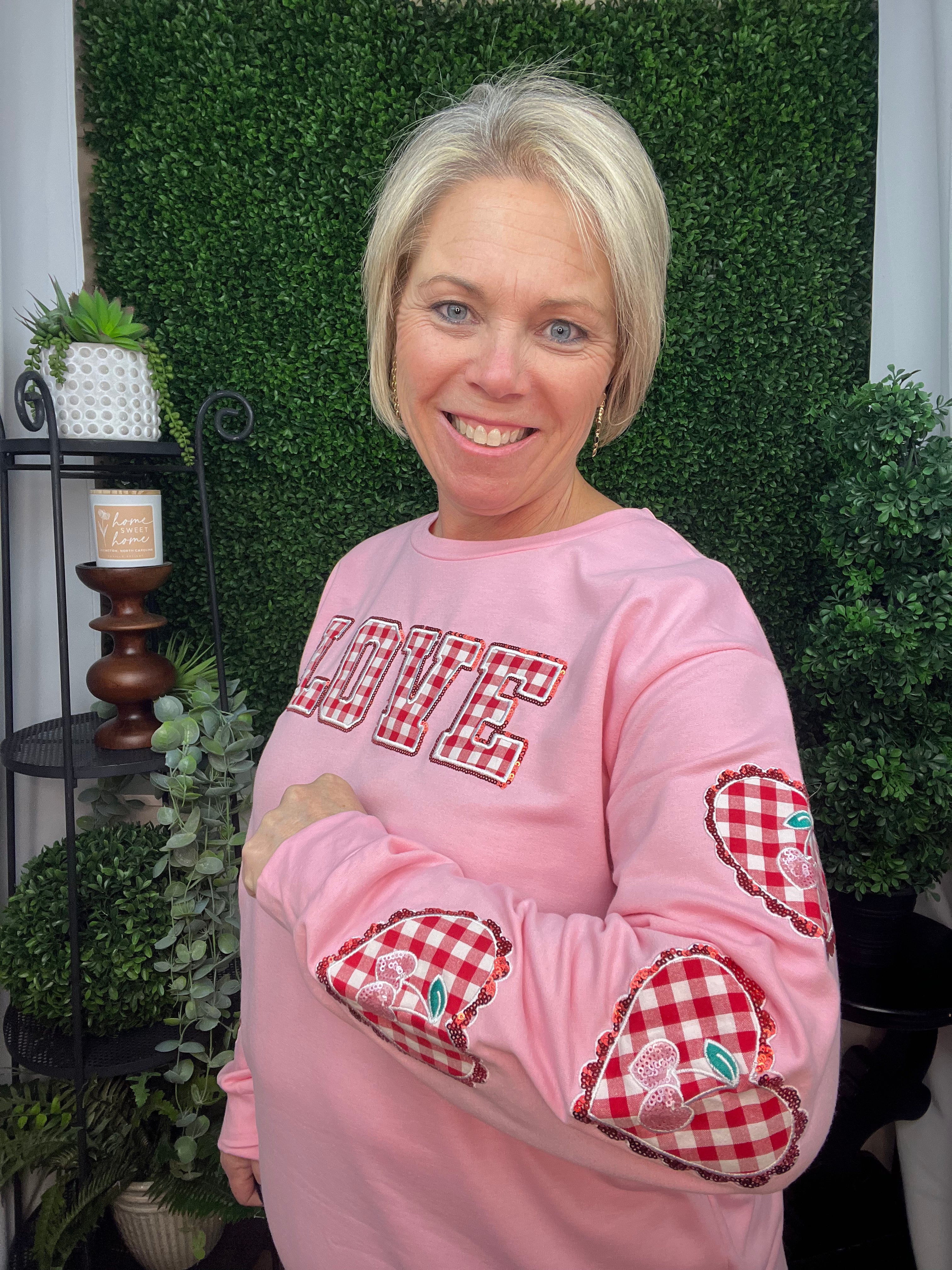 GINGHAM "LOVE" LS TOP - PINK