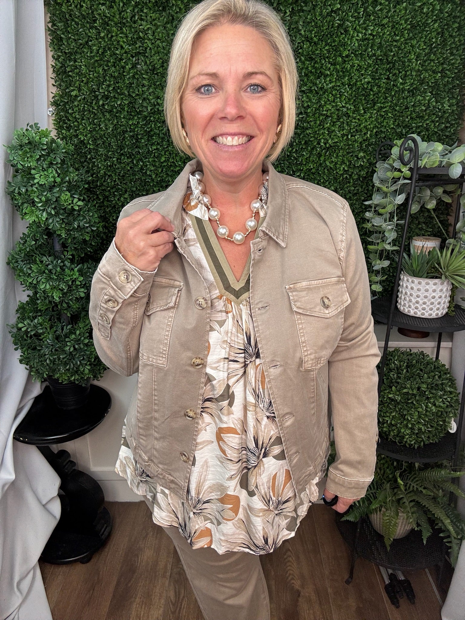 Long Sleeve Button Front Jacket with Horn Buttons - Fossil