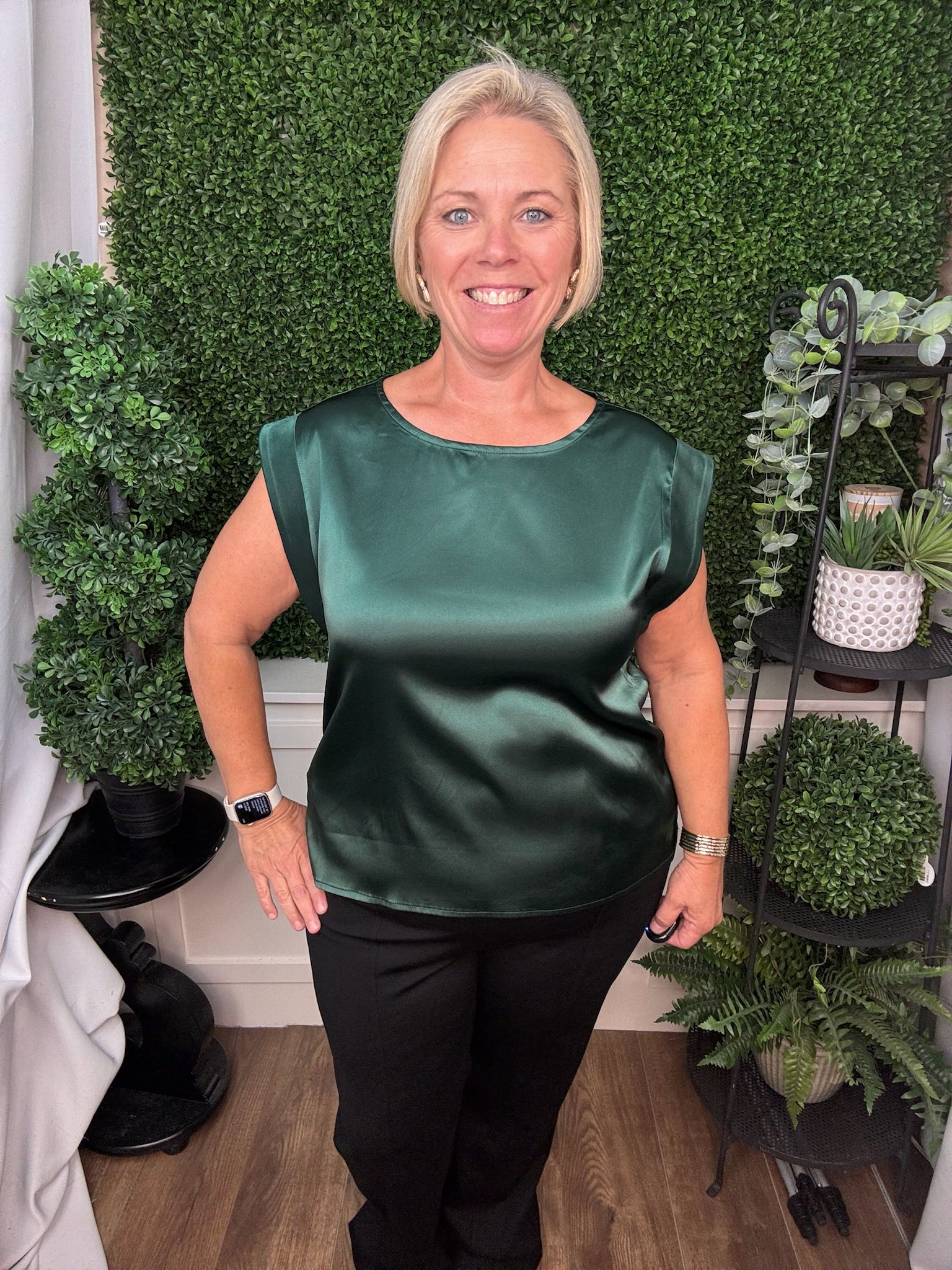DROP SHOULDER SATIN TOP - SEA GREEN/WINE