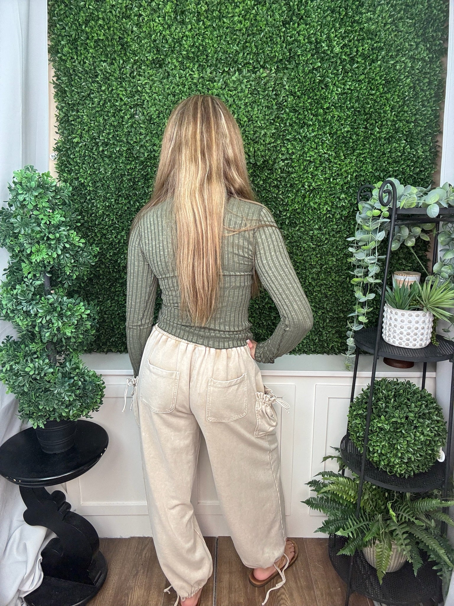 LONG SLEEVE FASHION TOP - MOCHA MOUSSE/OLIVE