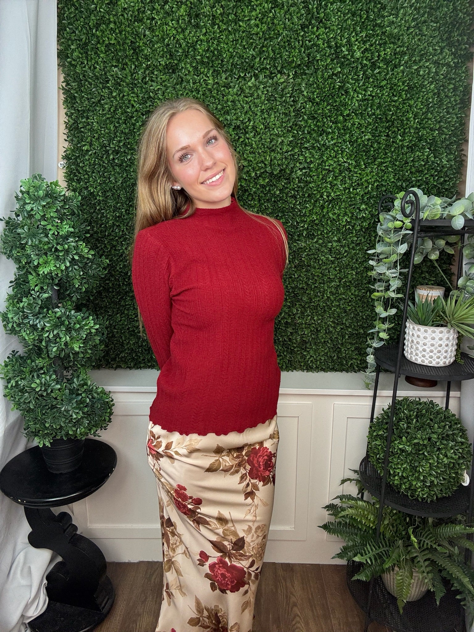 FLORAL PRINT SATIN MIDI SKIRT - KHAKI MULTI