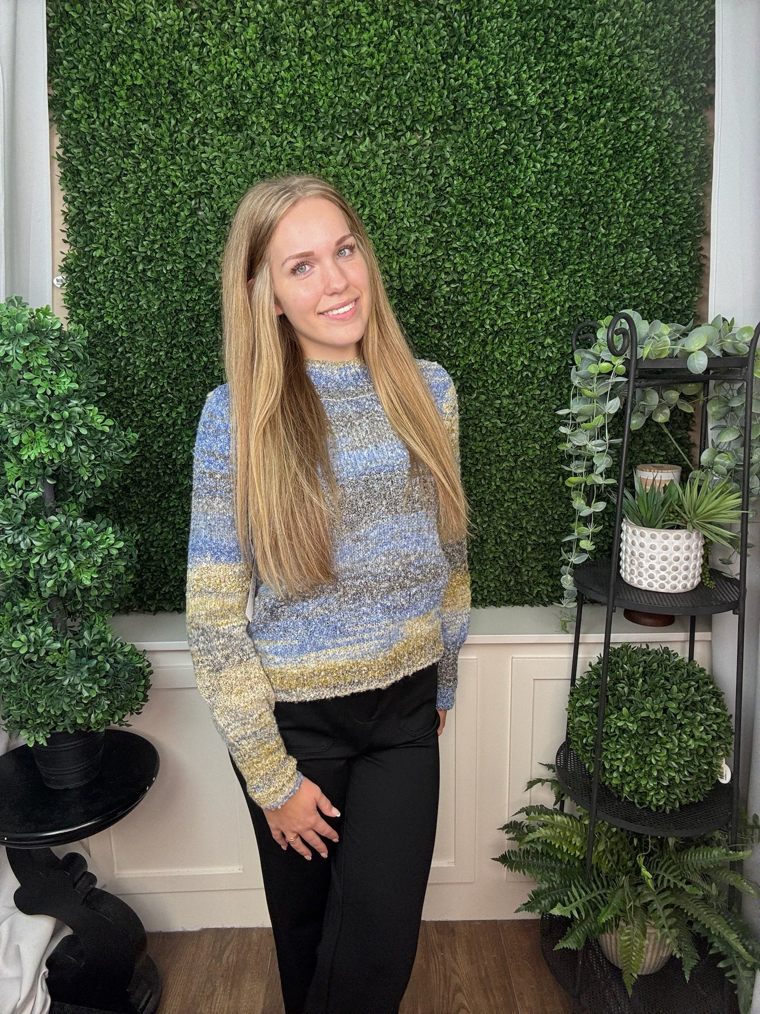 Long Sleeve Mock Neck Sweater - Cobalt