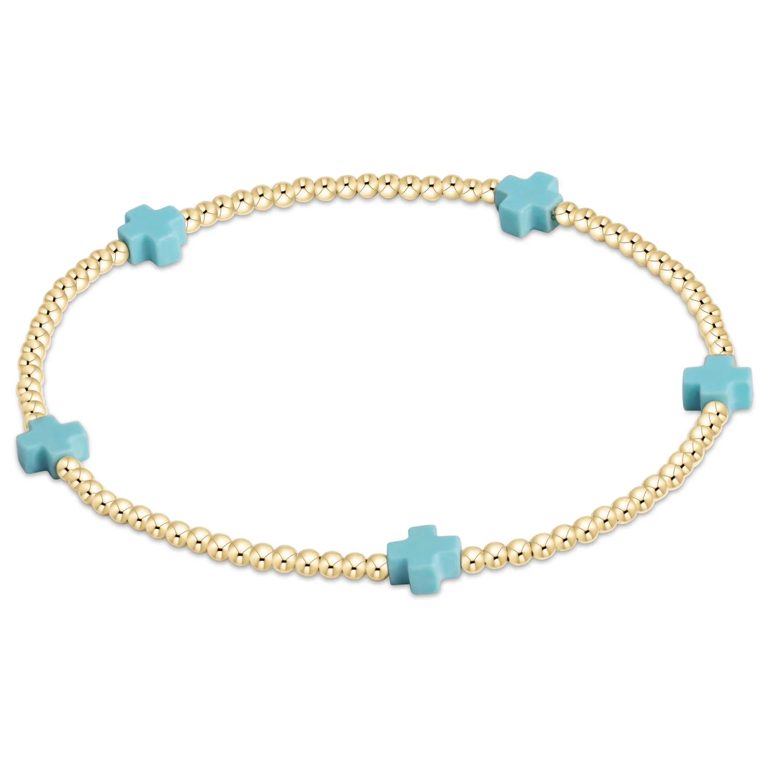 Signature Cross Small 2mm Gold Bracelet - Turquoise