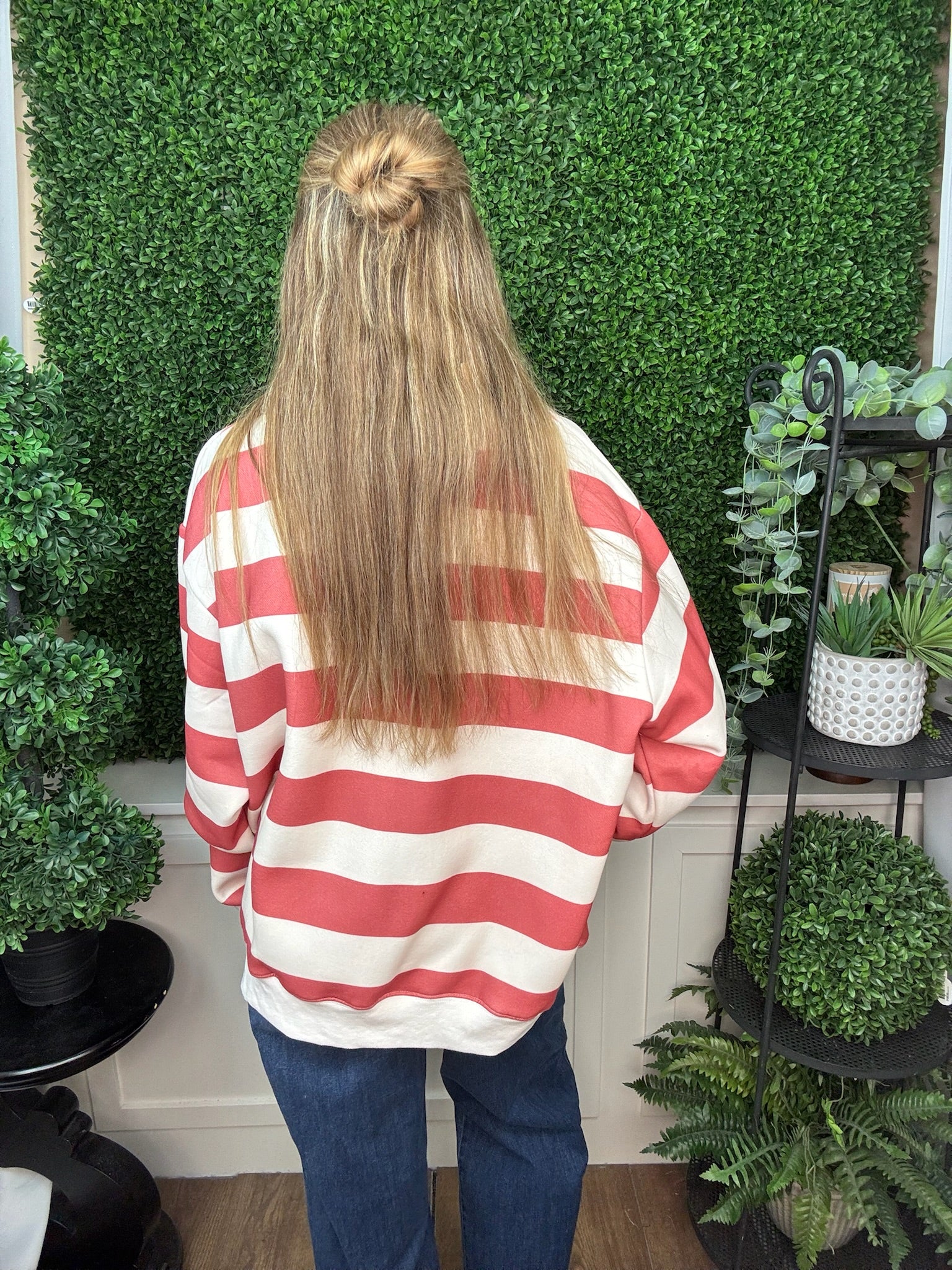 EMBROIDERED MERRY MOCK NECK SWEATSHIRT - RED/WHITE