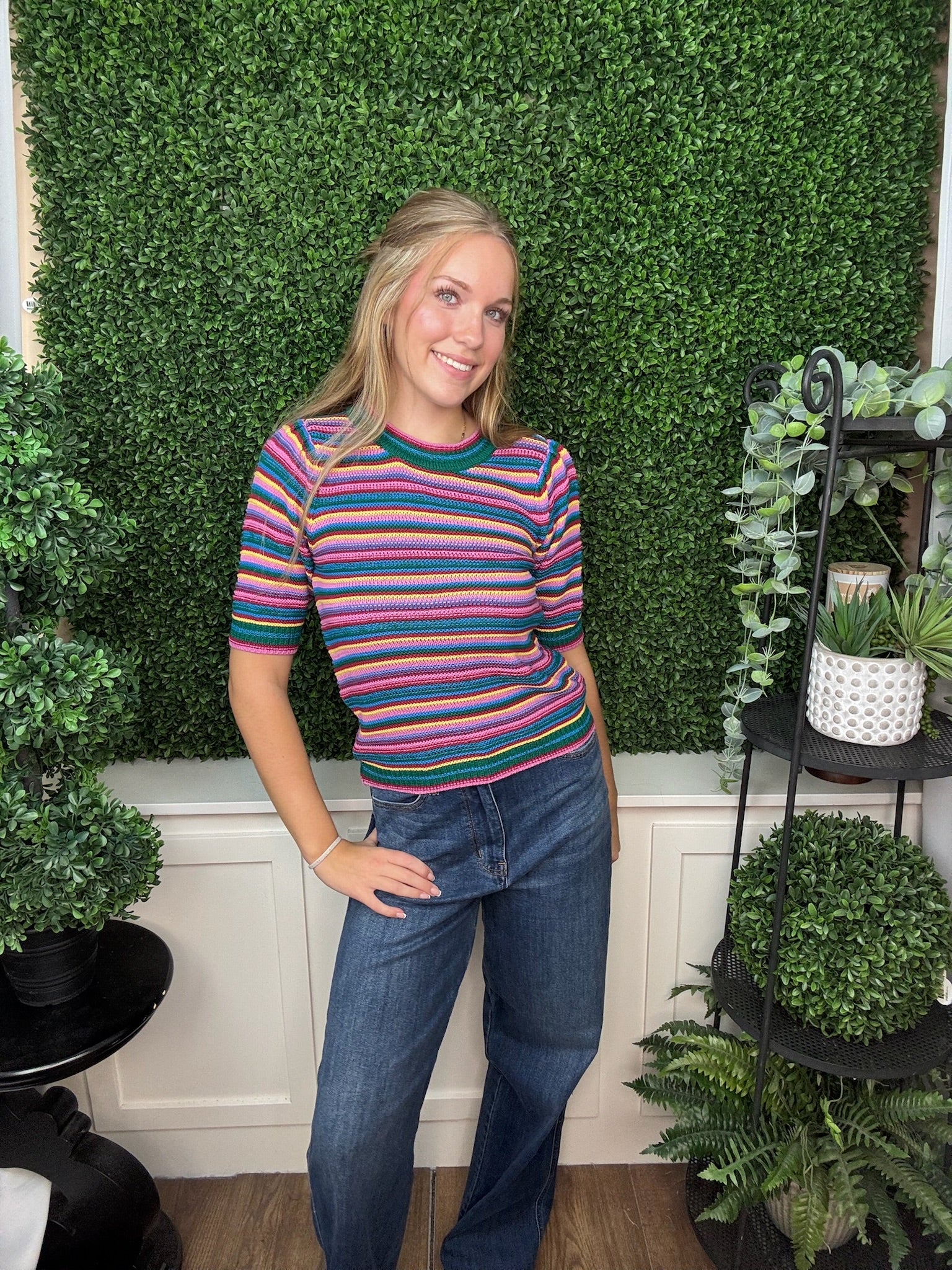 MULTICOLOR STRIPED KNIT SWEATER - LILAC GREEN