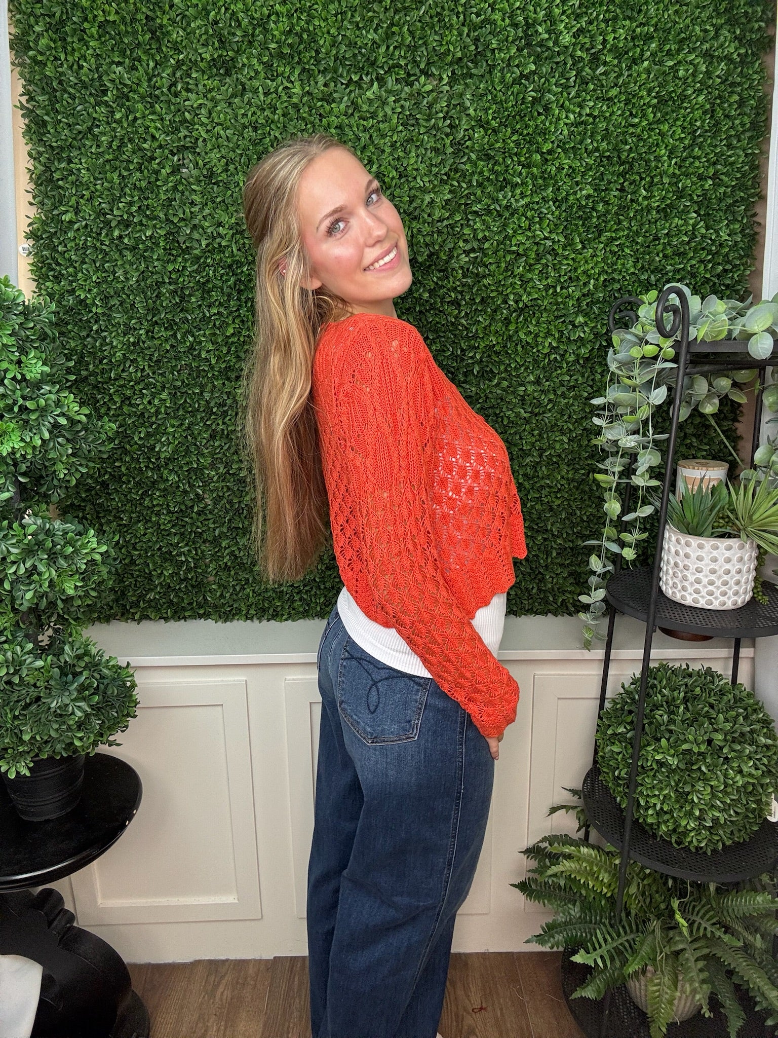 Scallop Collar Cable Knit Button-Up Cardigan - Coral