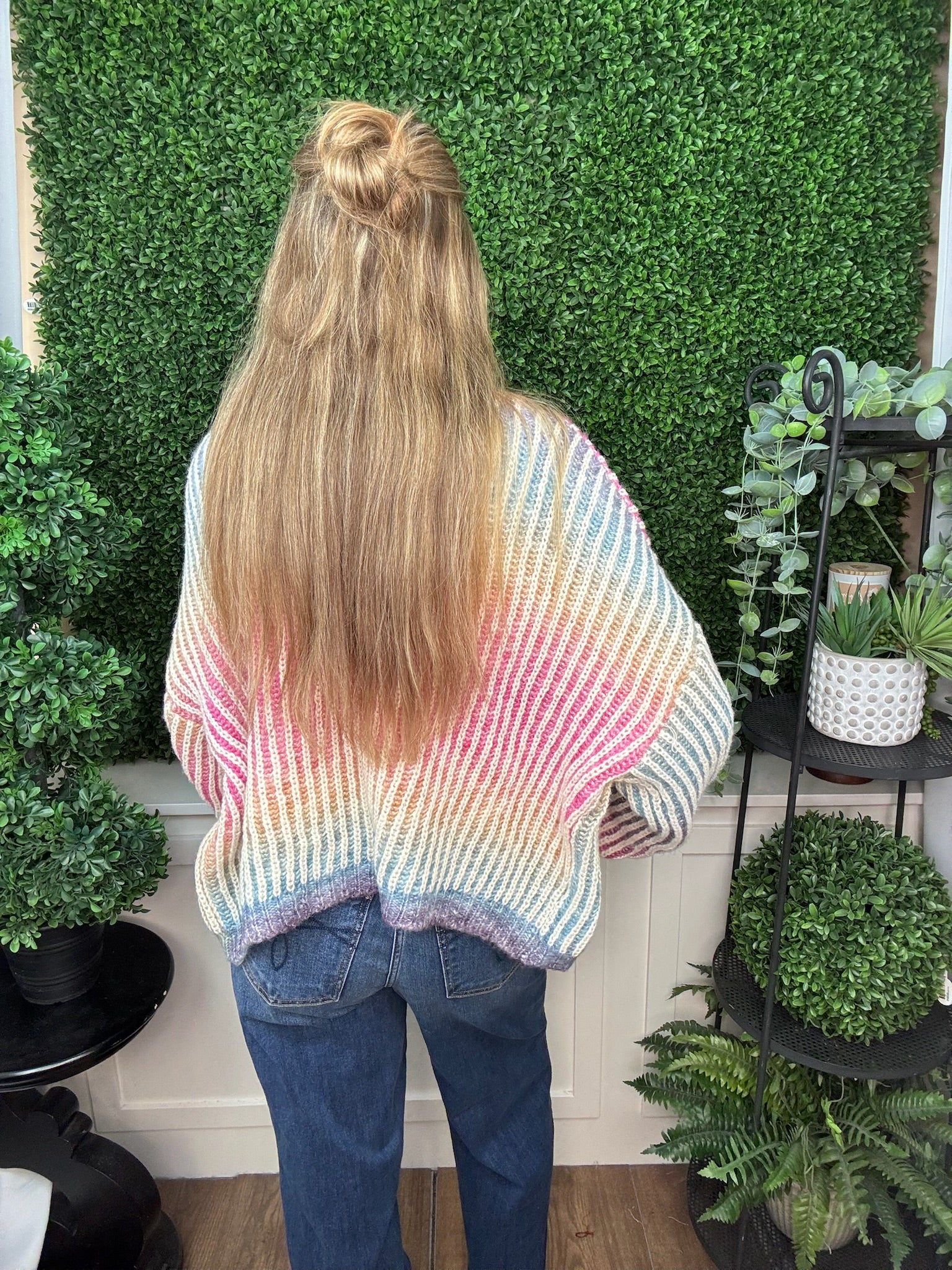 LONG-SLEEVE OPEN FRONT CARDIGAN - VIBRANT RAINBOW COLORWAY