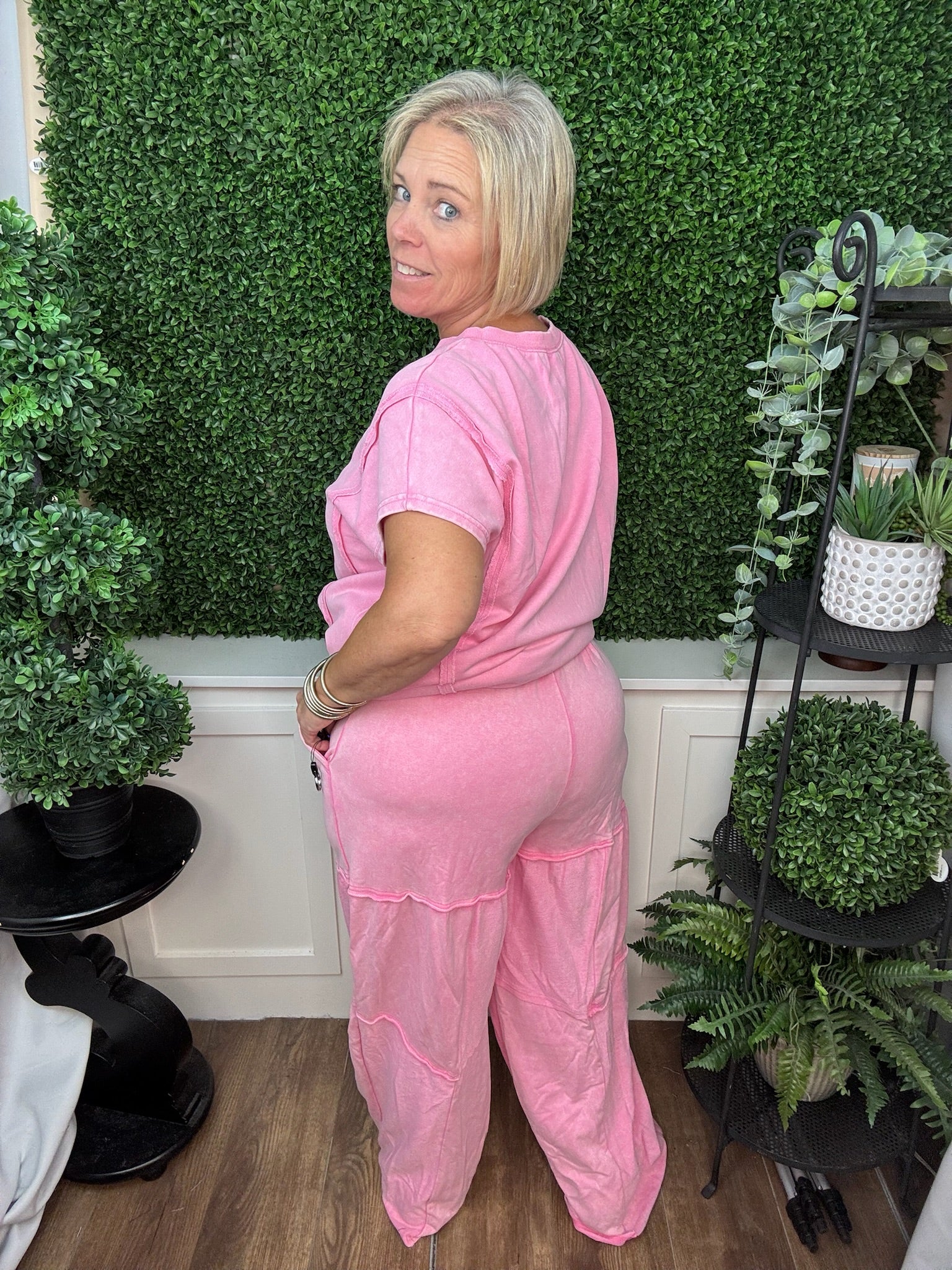 WASHED WIDE LEG PANT - PINK