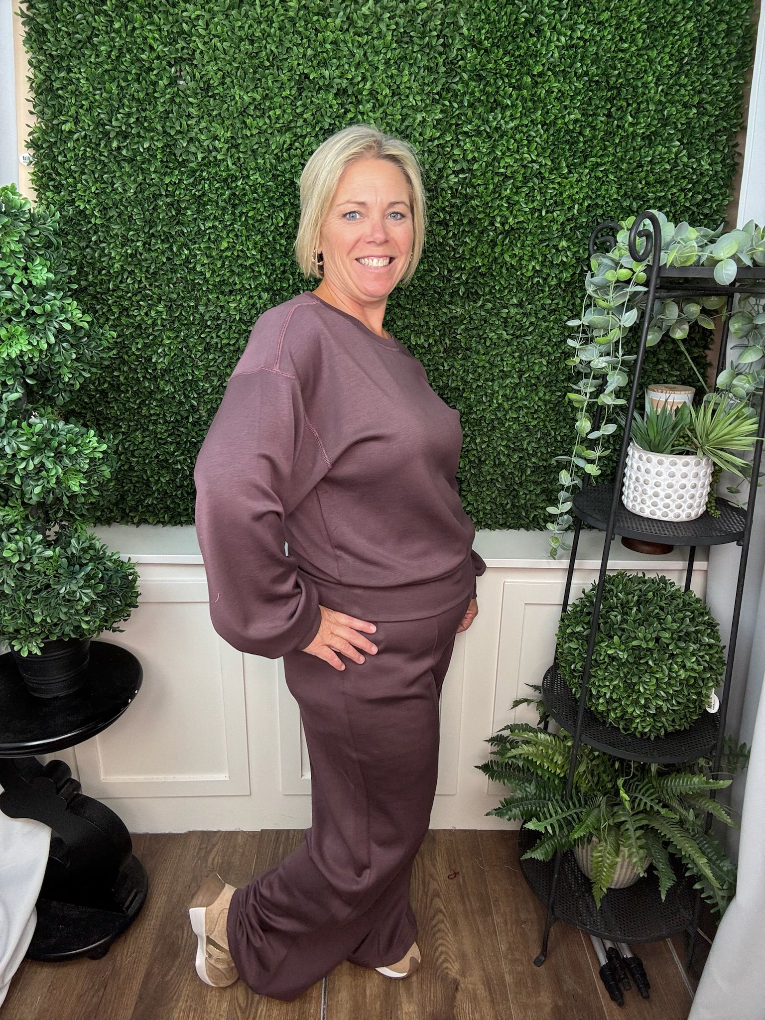 CLASSIC CREW NECK LONG SLEEVE AND PANTS SET- COCOA/HEATHER GREY