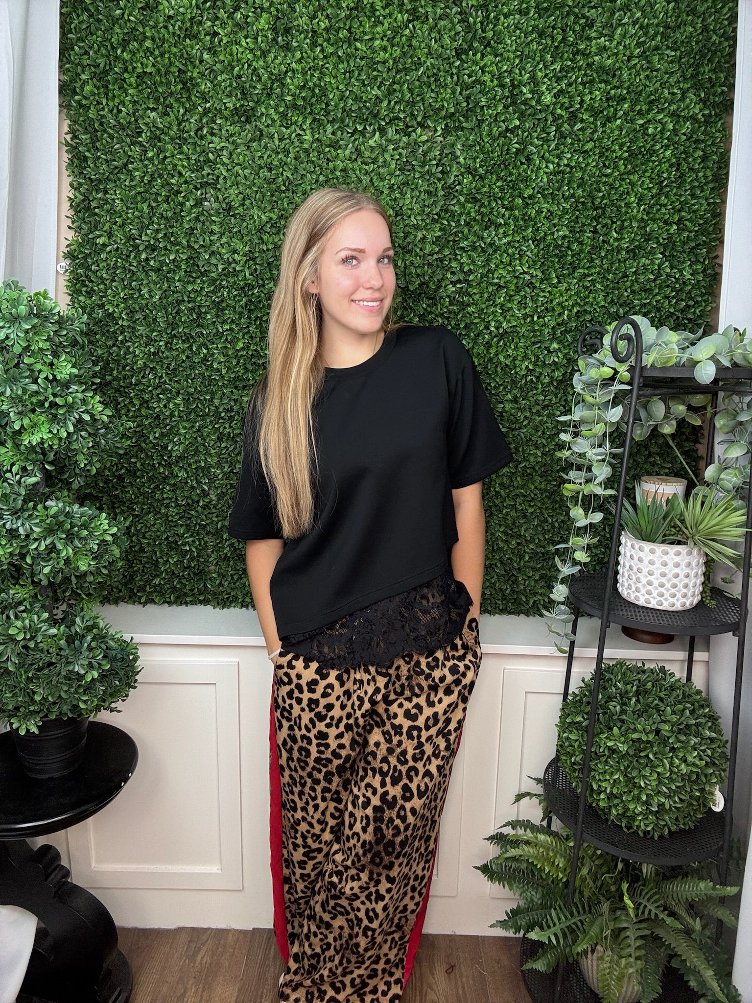 LEOPARD PRINT WIDE LEG PANTS - TAUPE