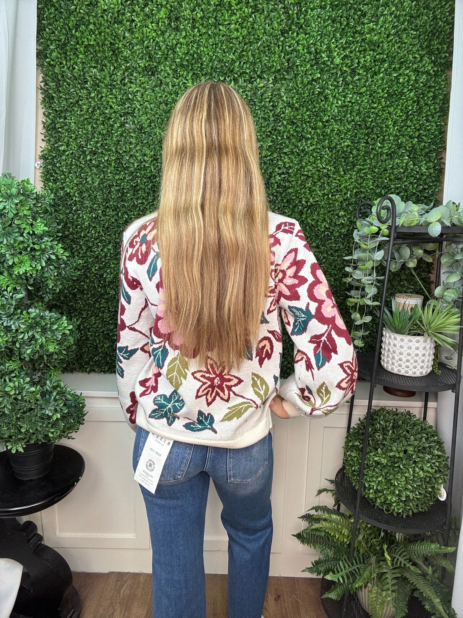 Bold Floral Jacquard Knit Crewneck Sweater