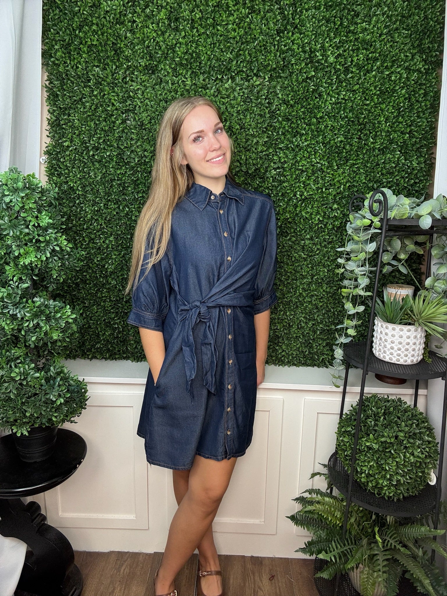 WRAP WAIST SHIRT DRESS - DARK DENIM