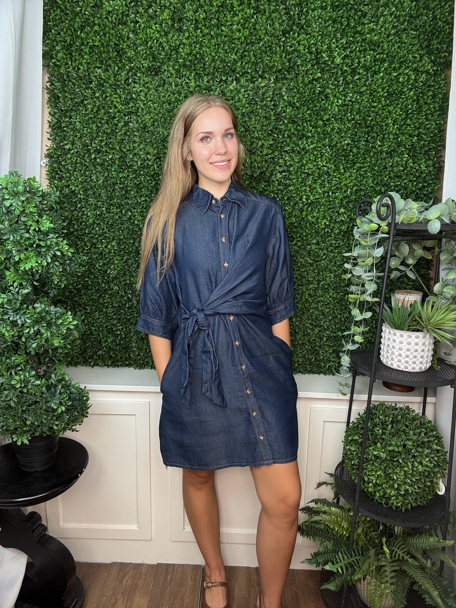 WRAP WAIST SHIRT DRESS - DARK DENIM