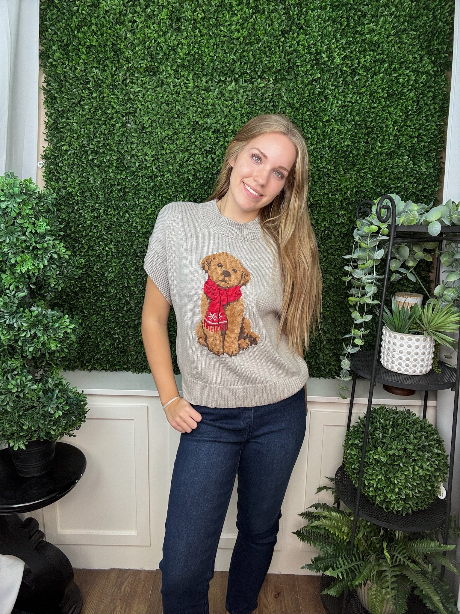 TEDDY BEAR GRAPHIC CREWNECK SWEATER - GREY