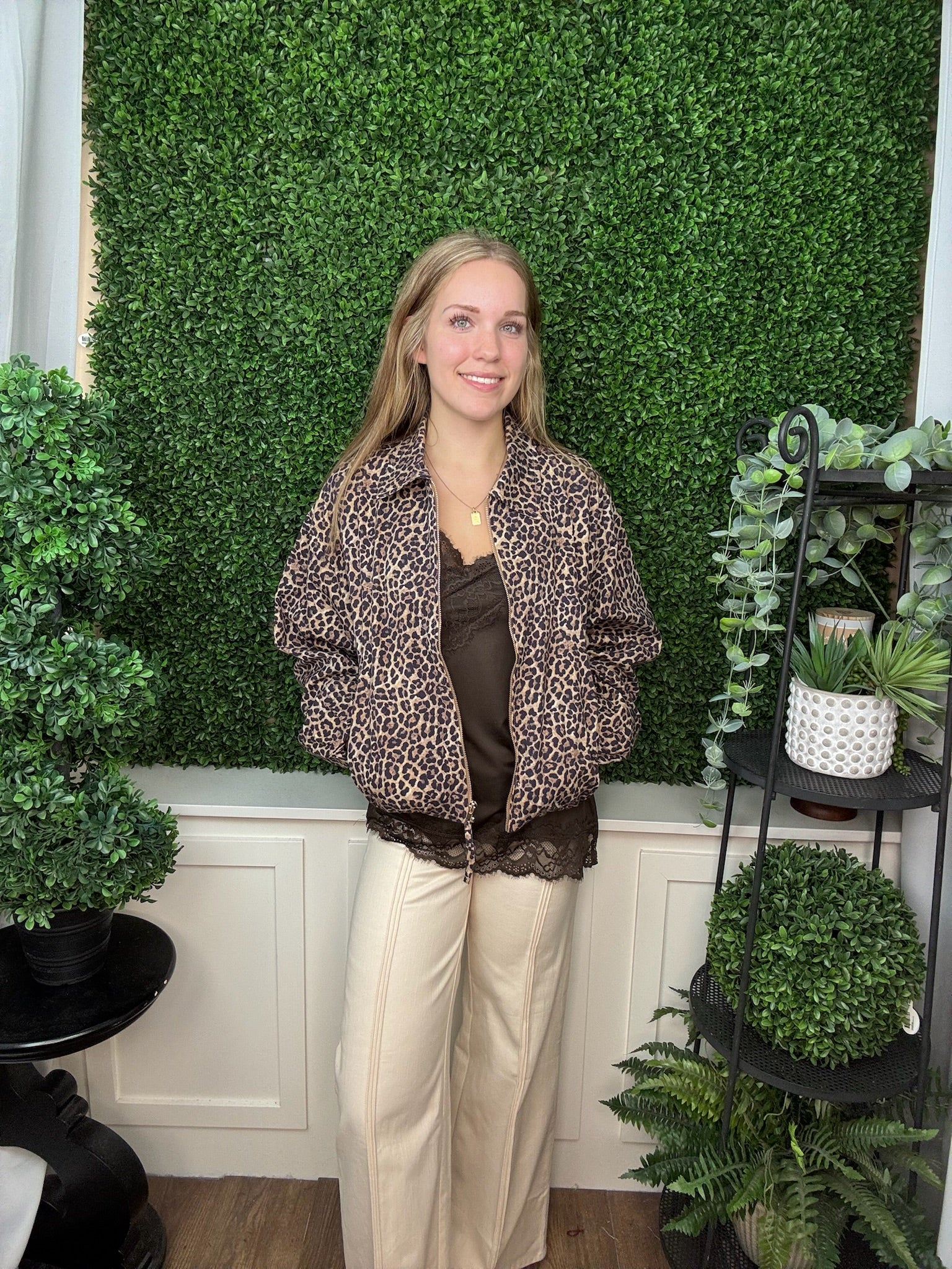 PRINT ZIP FRONT COLLARED JACKET - LEOPARD