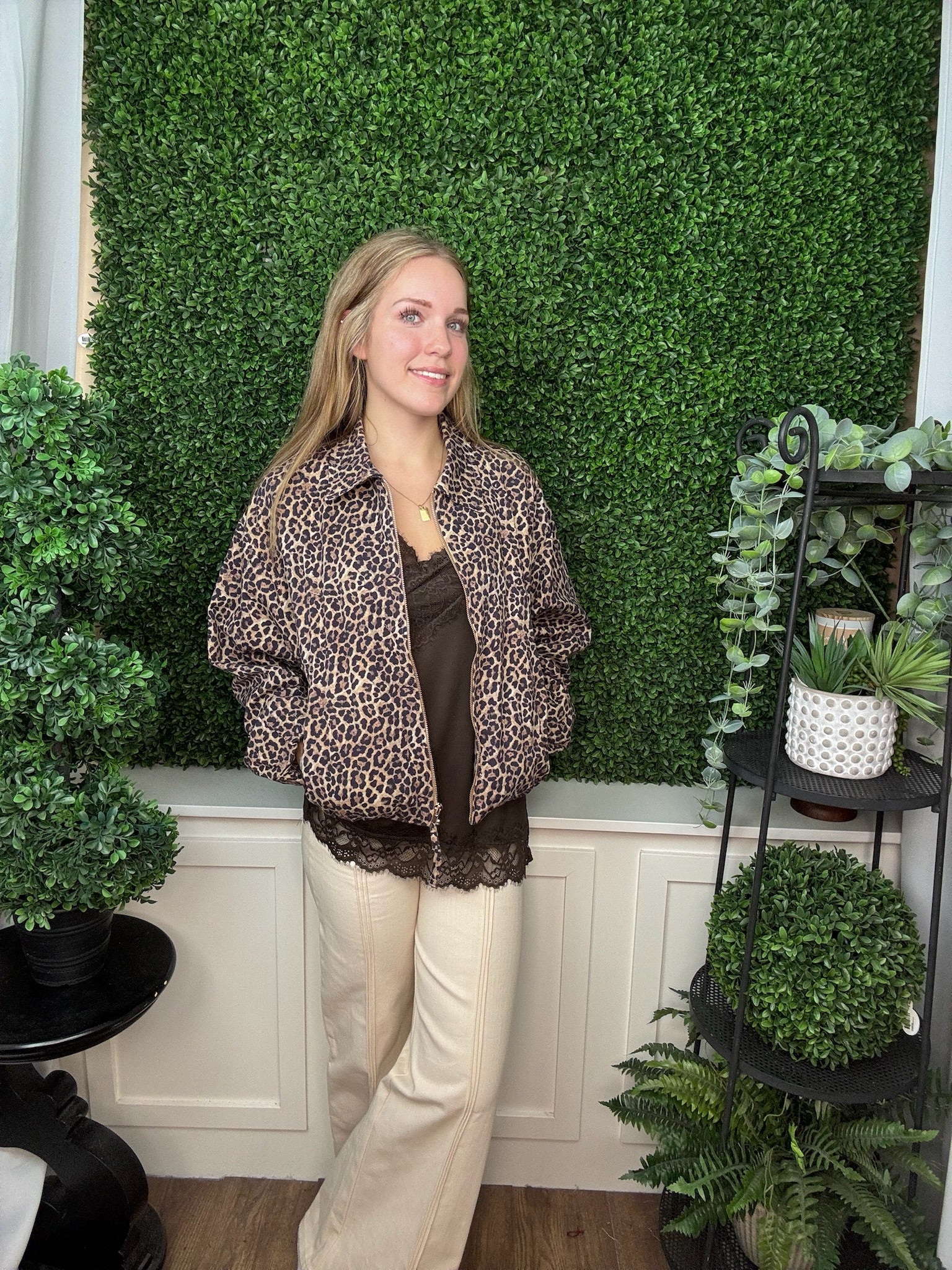 PRINT ZIP FRONT COLLARED JACKET - LEOPARD
