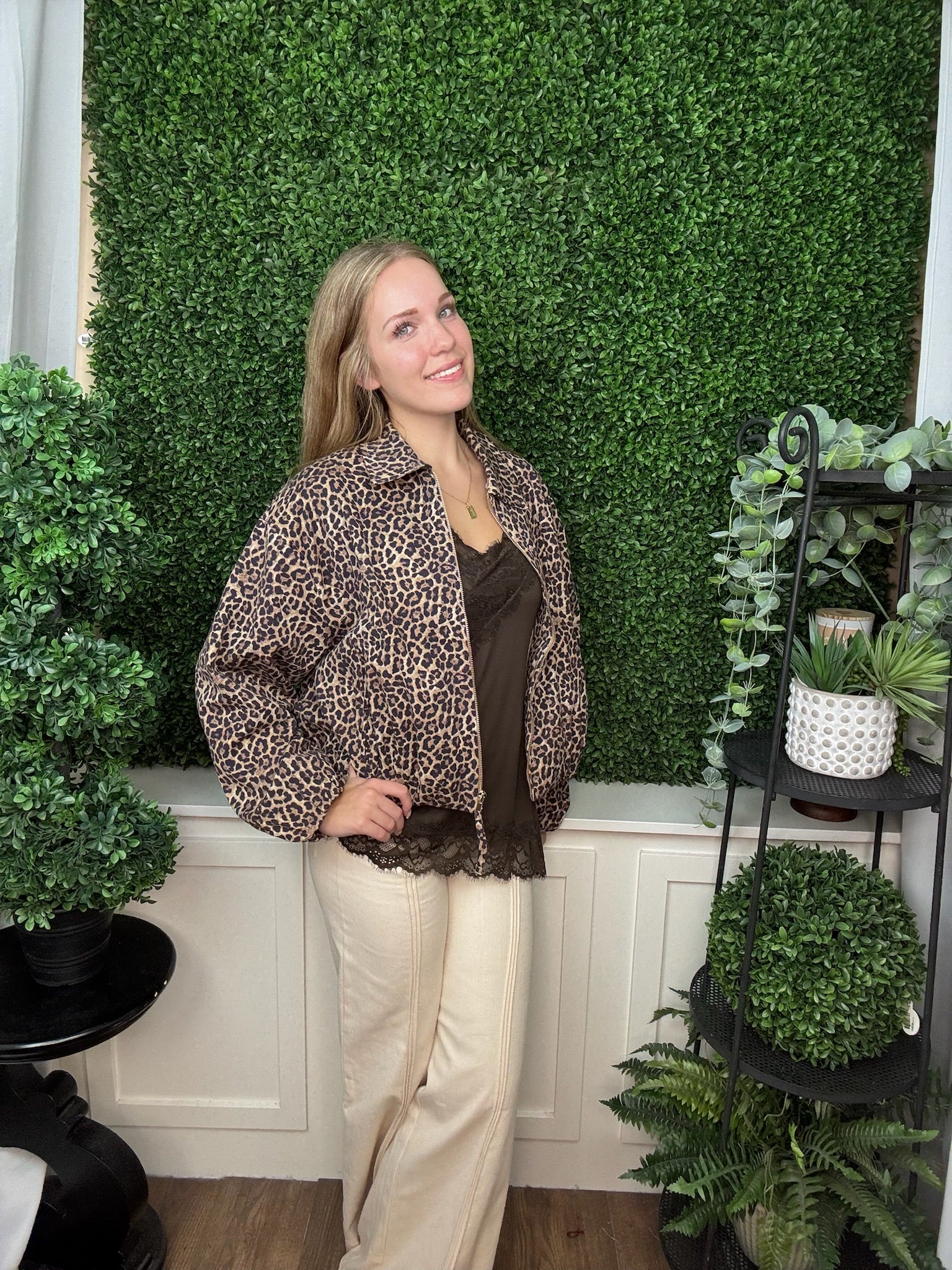 PRINT ZIP FRONT COLLARED JACKET - LEOPARD