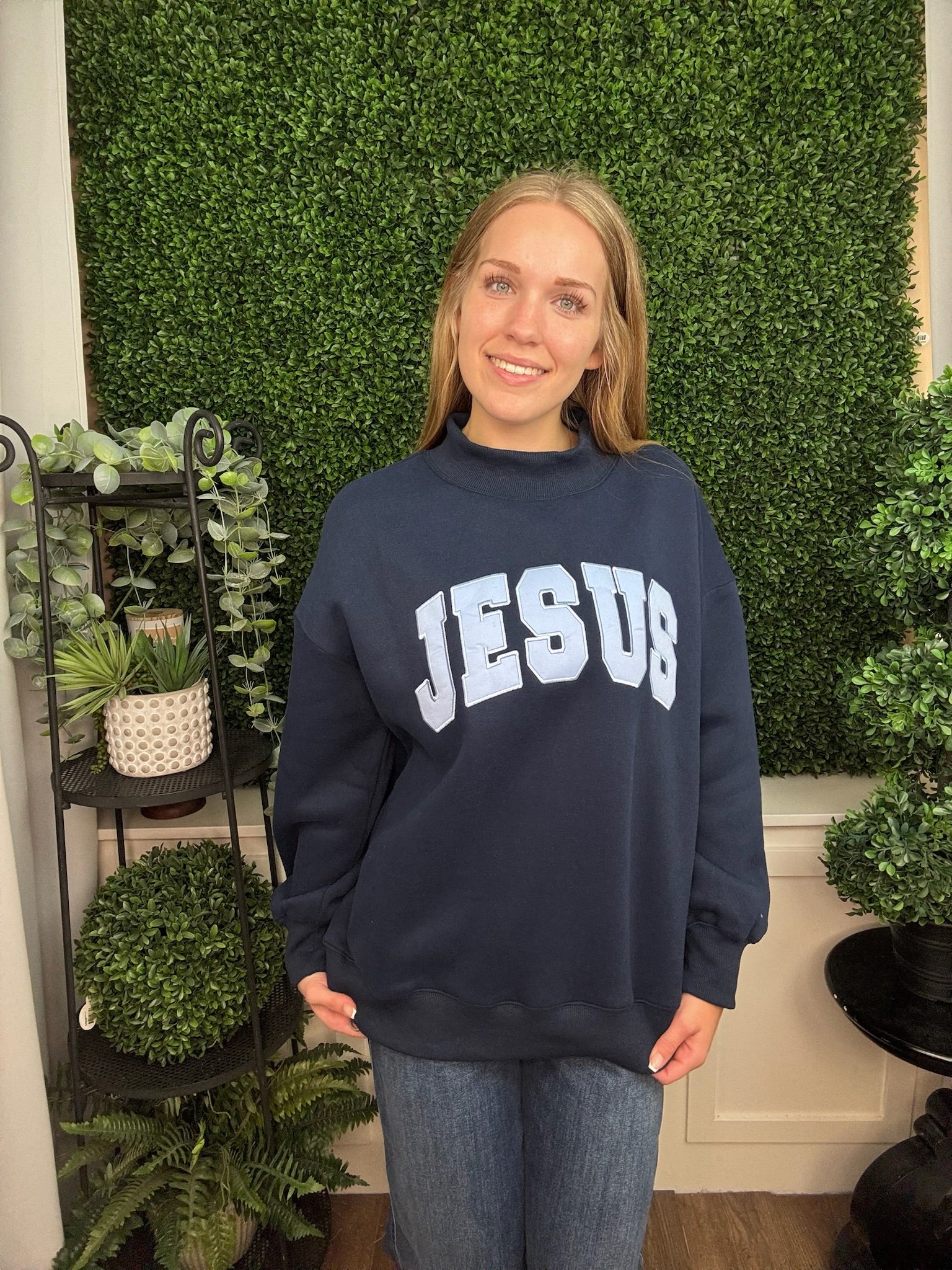 JESUS MOCKNECK SWEATSHIRT - NAVY