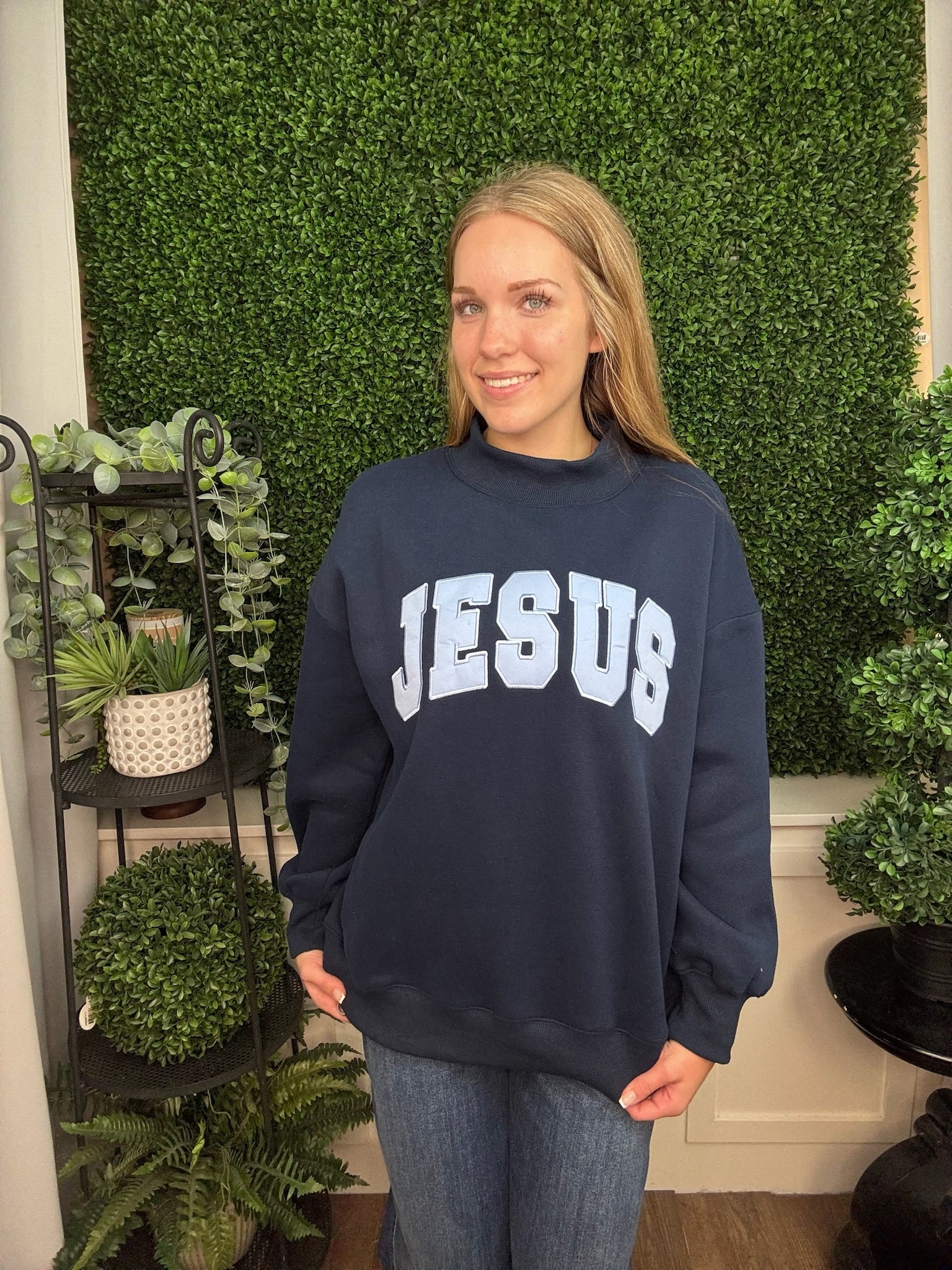 JESUS MOCKNECK SWEATSHIRT - NAVY