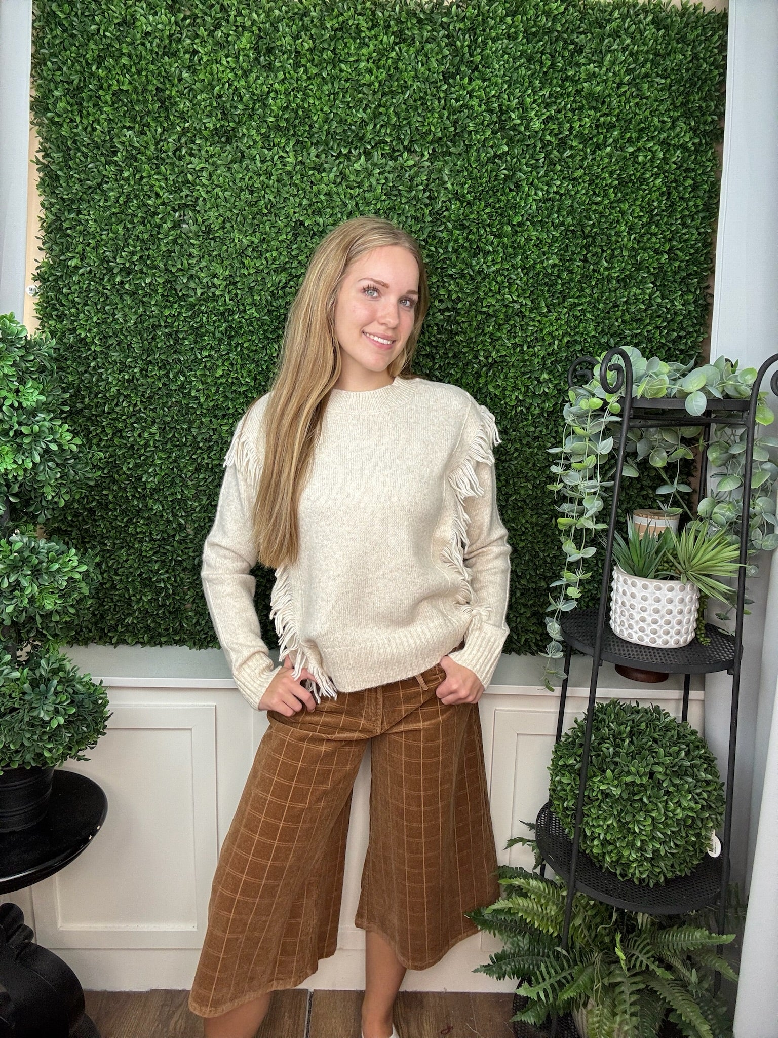 HIGH RISE CORDUROY WIDE LEG CROPPED PANTS - BRONZE