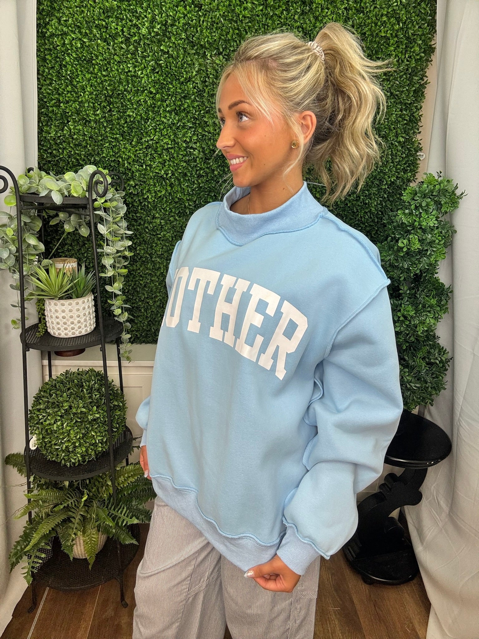 Mother Graphic Mock Neck Pullover