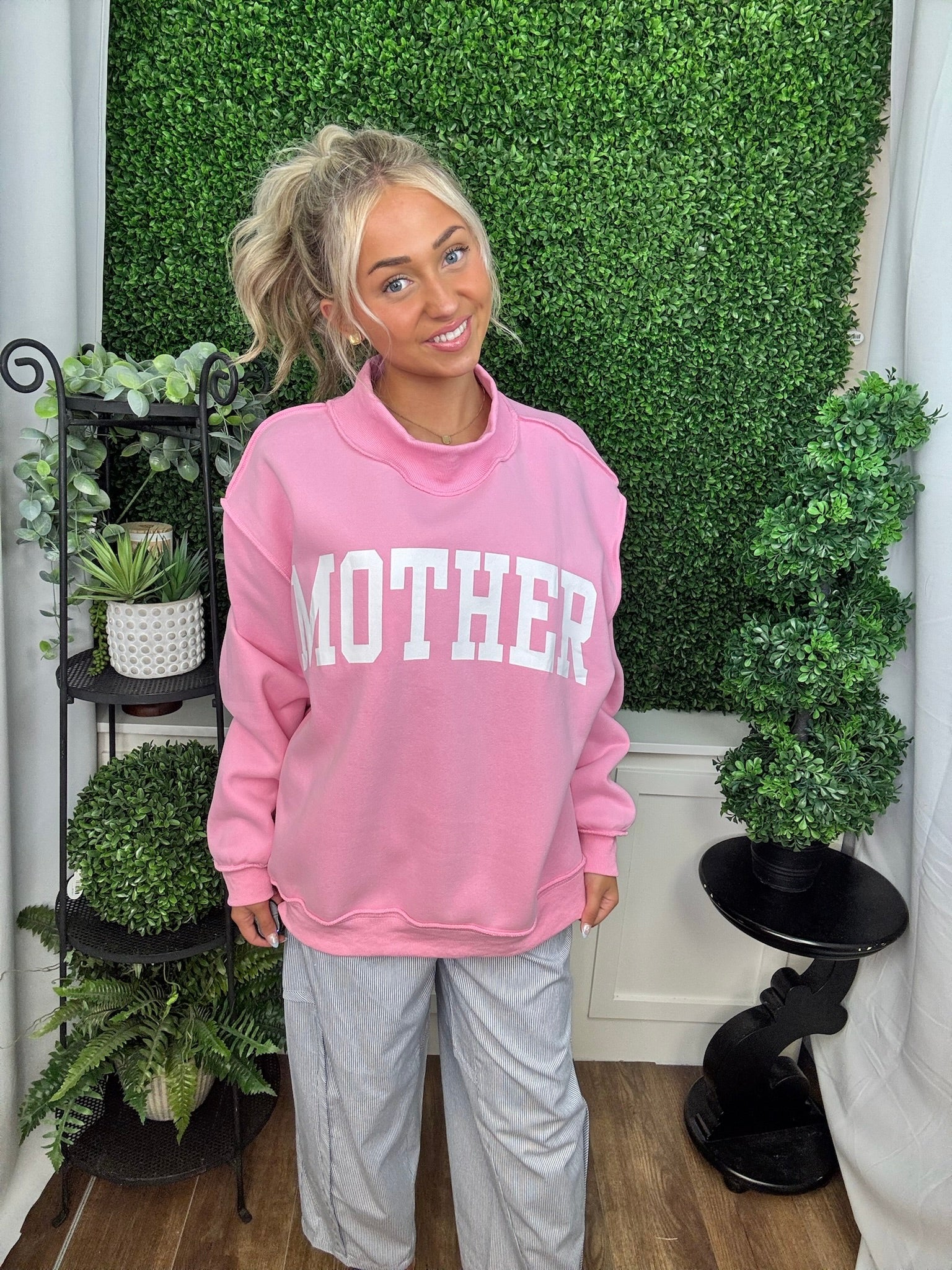 Mother Graphic Mock Neck Pullover
