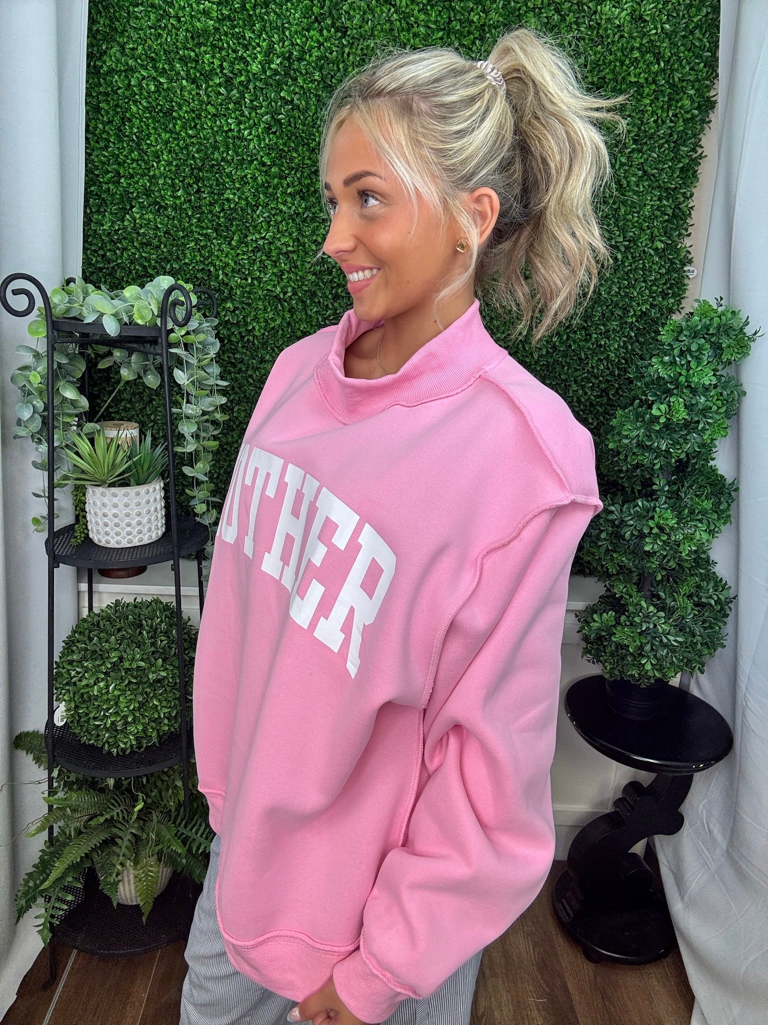 Mother Graphic Mock Neck Pullover