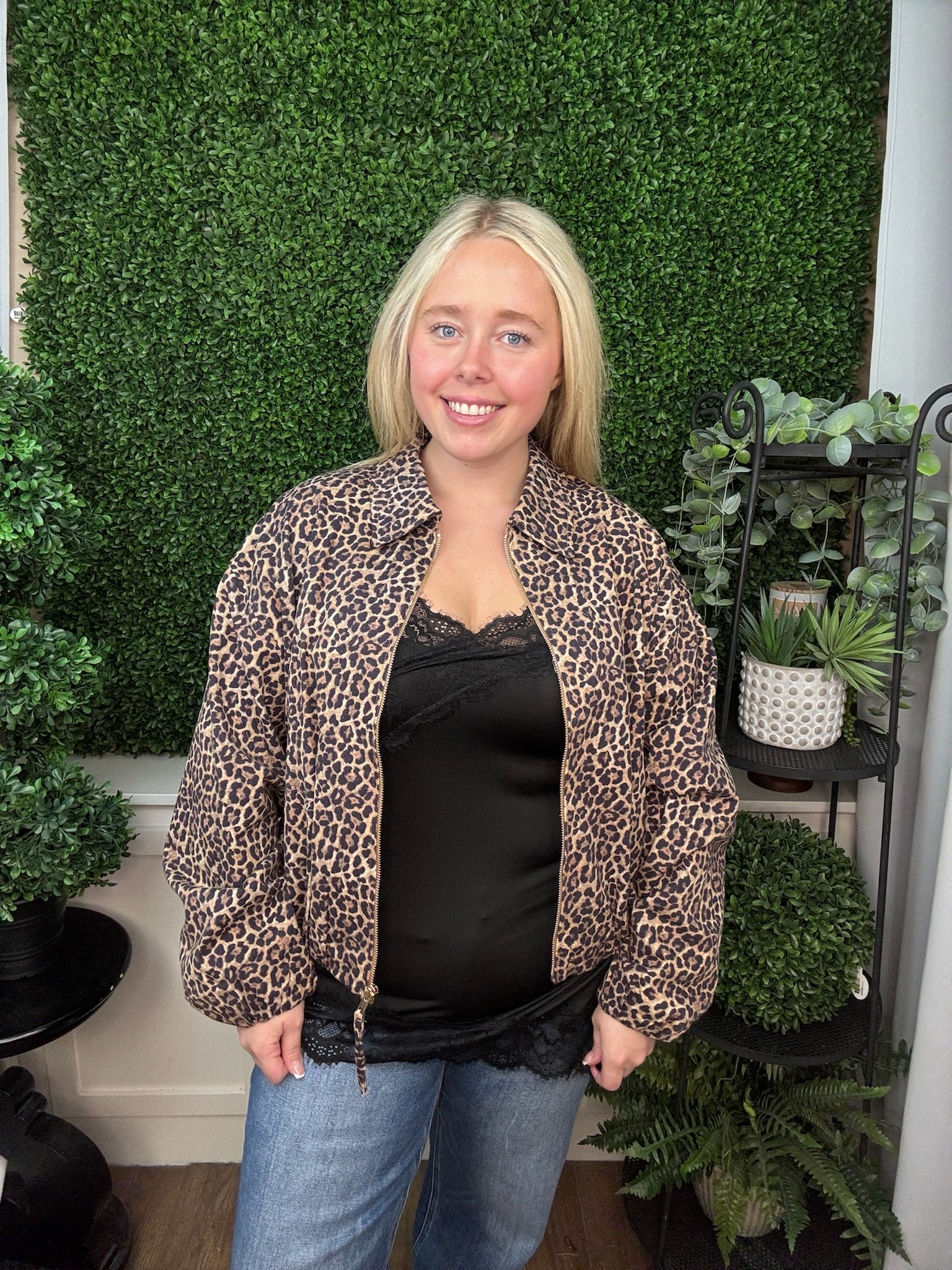 PRINT ZIP FRONT COLLARED JACKET - LEOPARD
