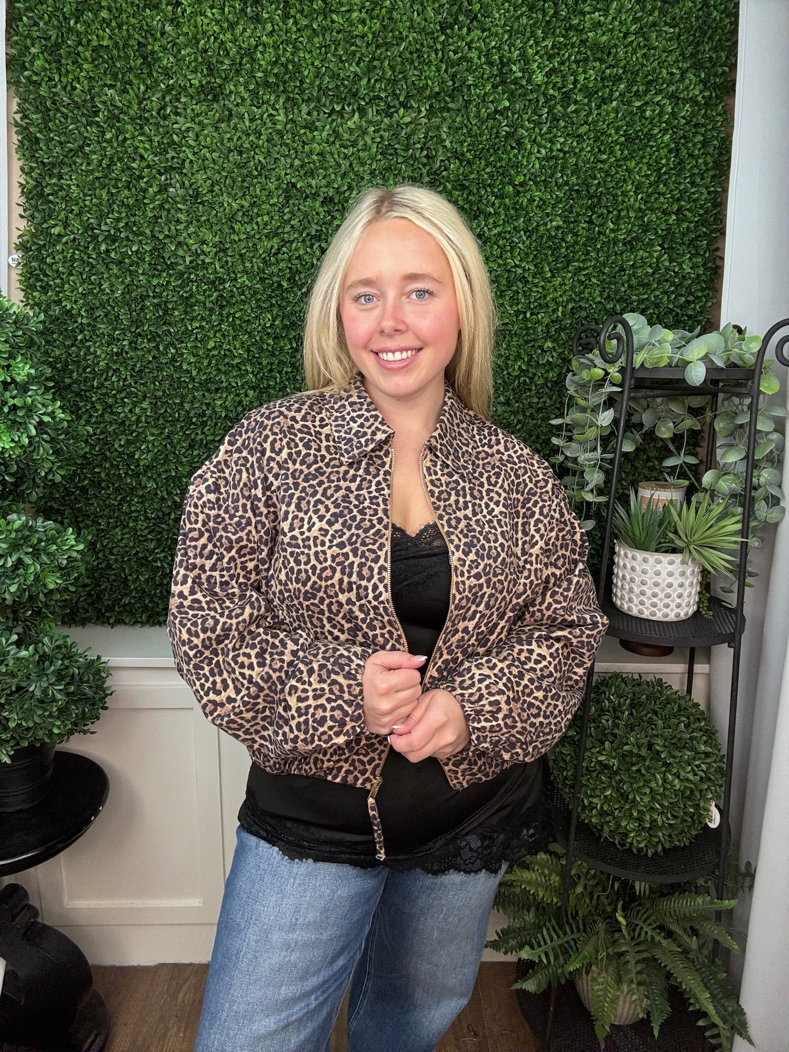 PRINT ZIP FRONT COLLARED JACKET - LEOPARD