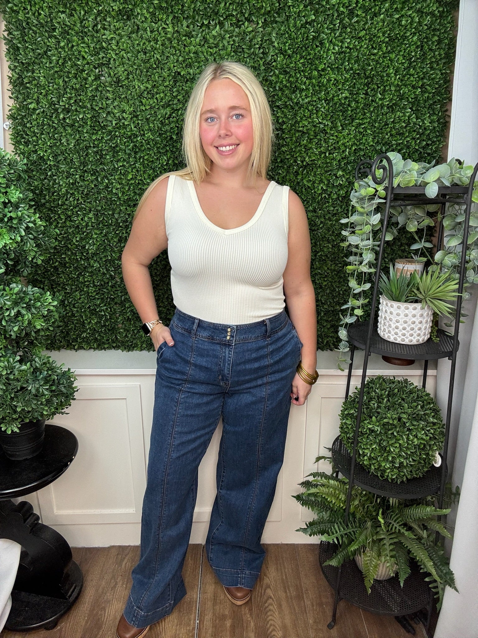 Audrey Hugging Wide Denim Trouser - Dusk/ Skylight