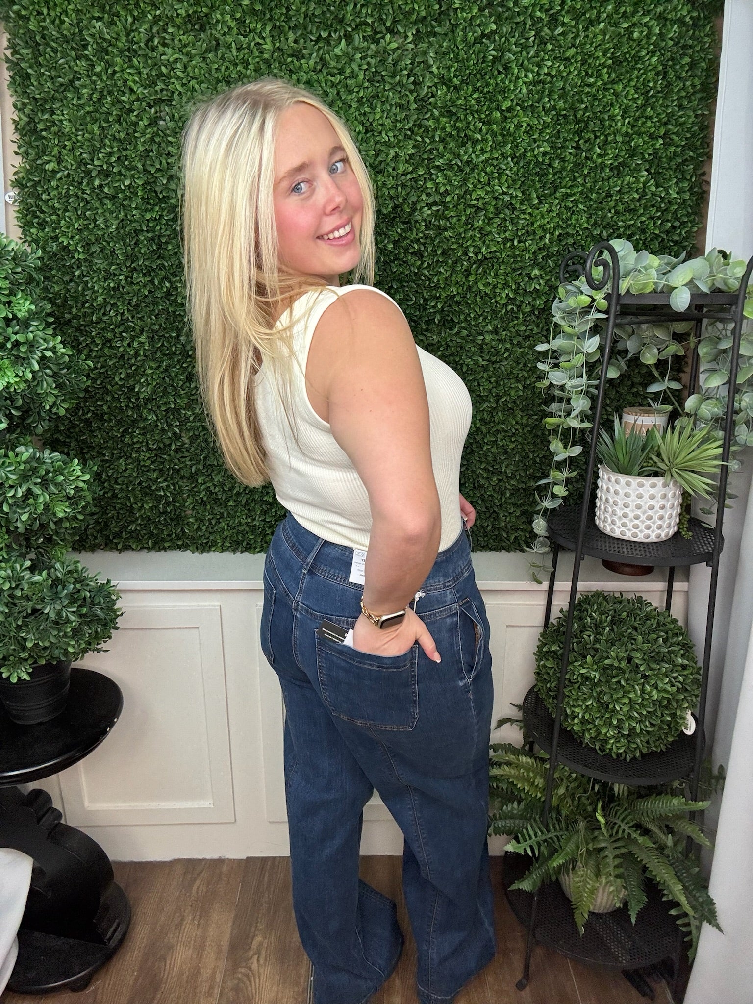 Audrey Hugging Wide Denim Trouser - Dusk/ Skylight