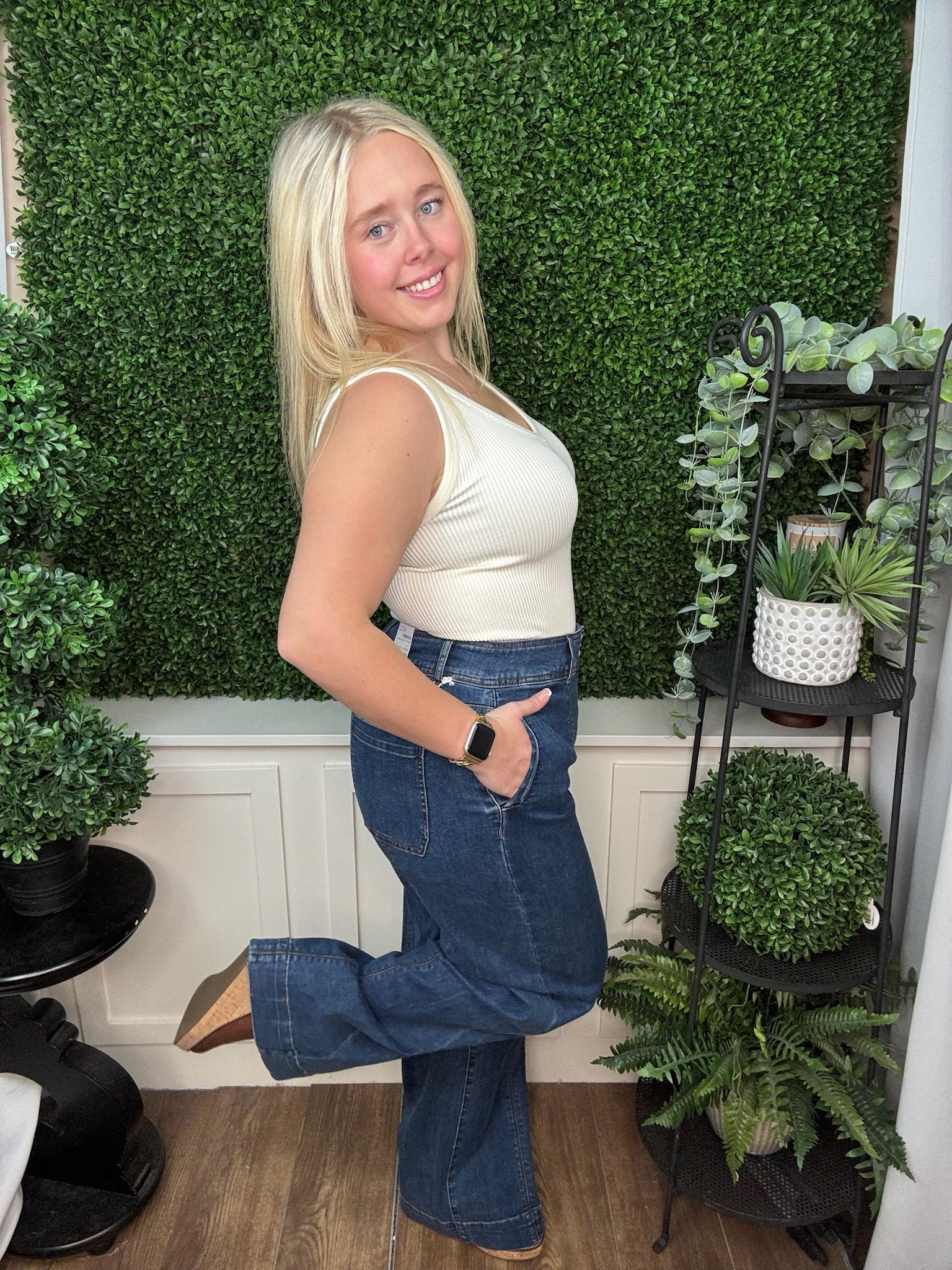 Audrey Hugging Wide Denim Trouser - Dusk/ Skylight
