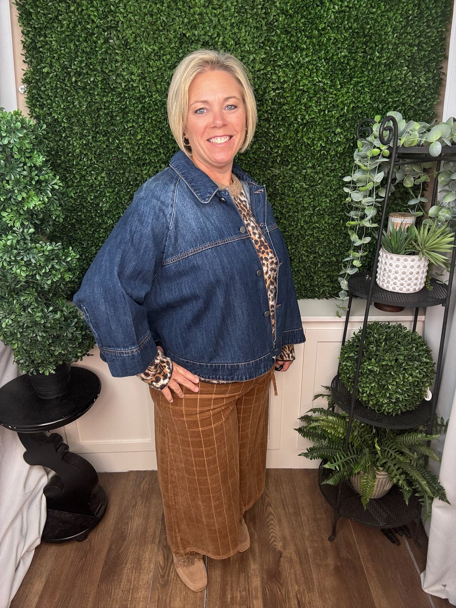 CROPPED DENIM CAPE JACKET WITH BUTTON FRONT - DARK