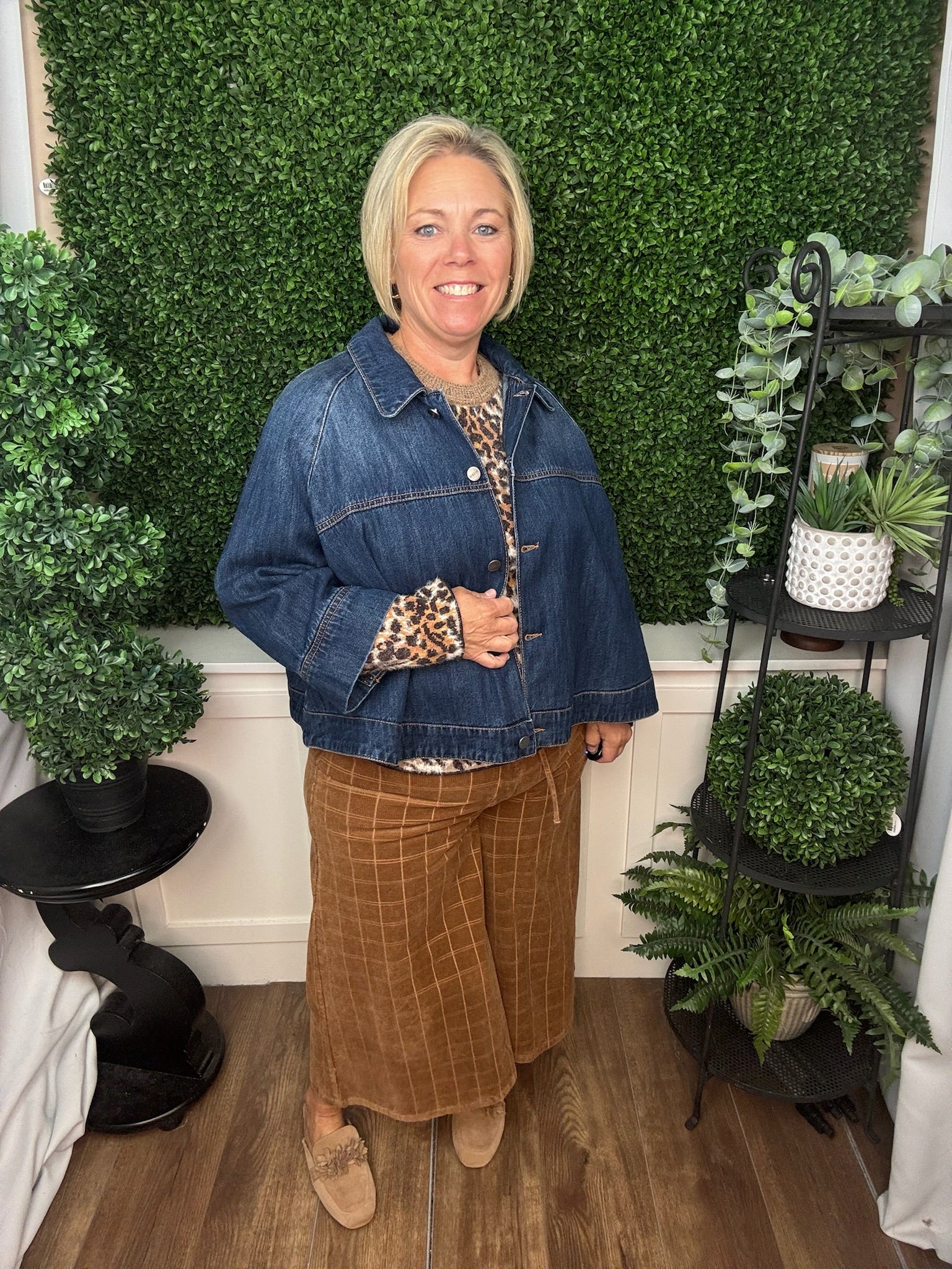 CROPPED DENIM CAPE JACKET WITH BUTTON FRONT - DARK