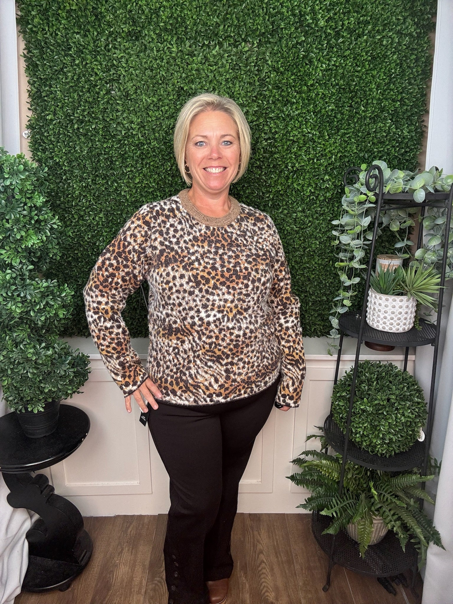 Long Sleeve Crew Neck Sweater - Java Multi Abstract Leopard