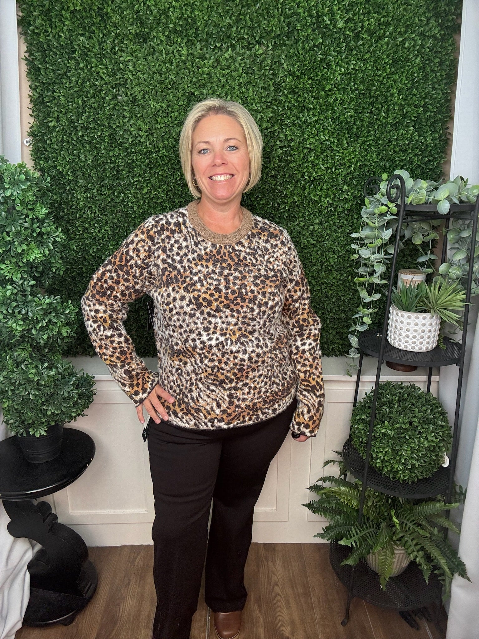 Long Sleeve Crew Neck Sweater - Java Multi Abstract Leopard