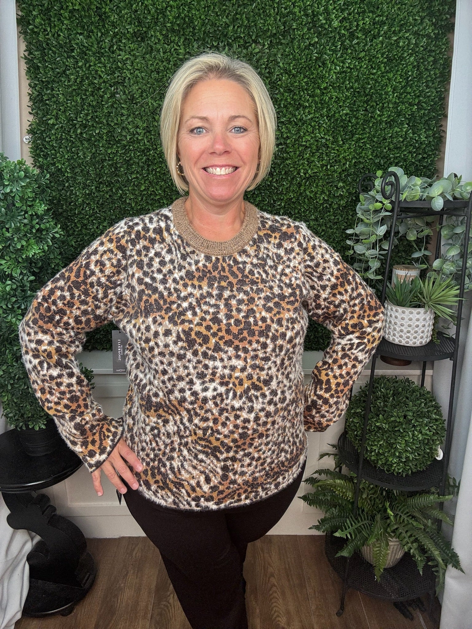 Long Sleeve Crew Neck Sweater - Java Multi Abstract Leopard