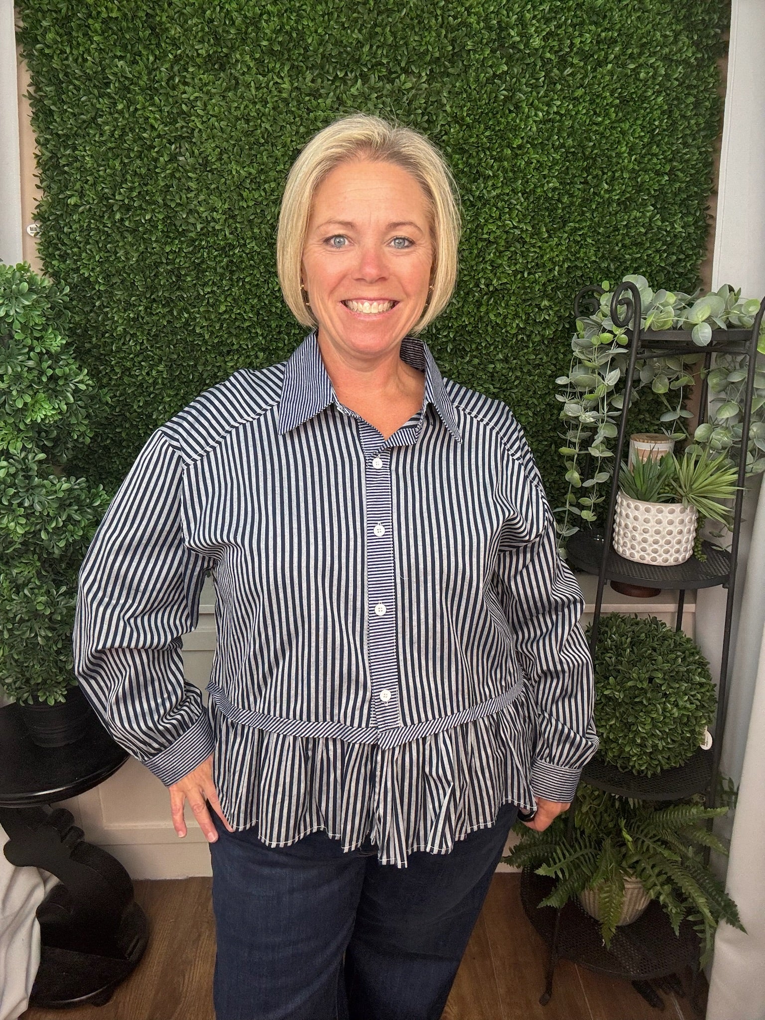 LONG SLEEVE STRIPED TOP - GREEN, NAVY, RED