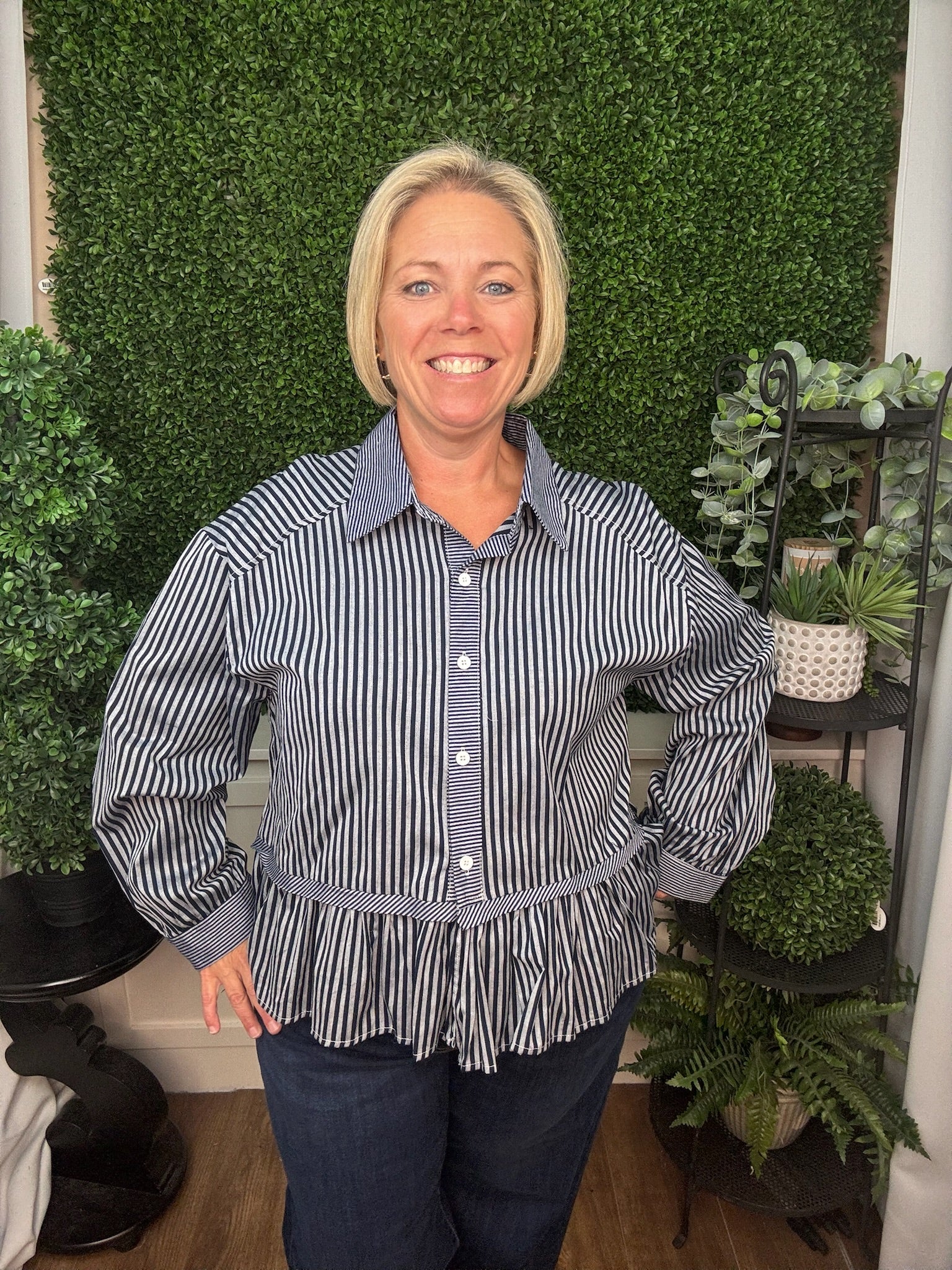 LONG SLEEVE STRIPED TOP - GREEN, NAVY, RED