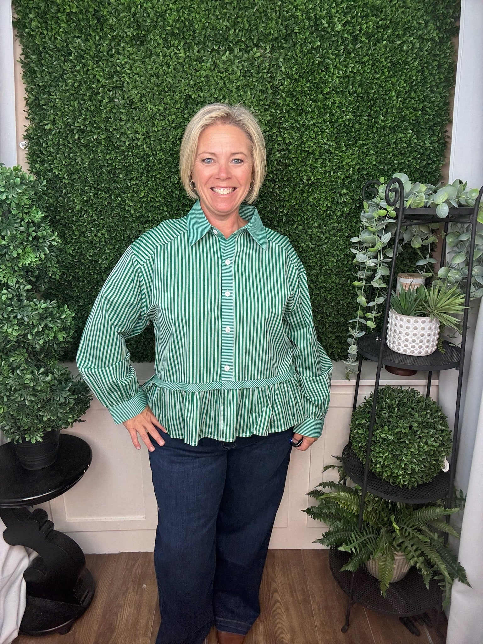 LONG SLEEVE STRIPED TOP - GREEN, NAVY, RED